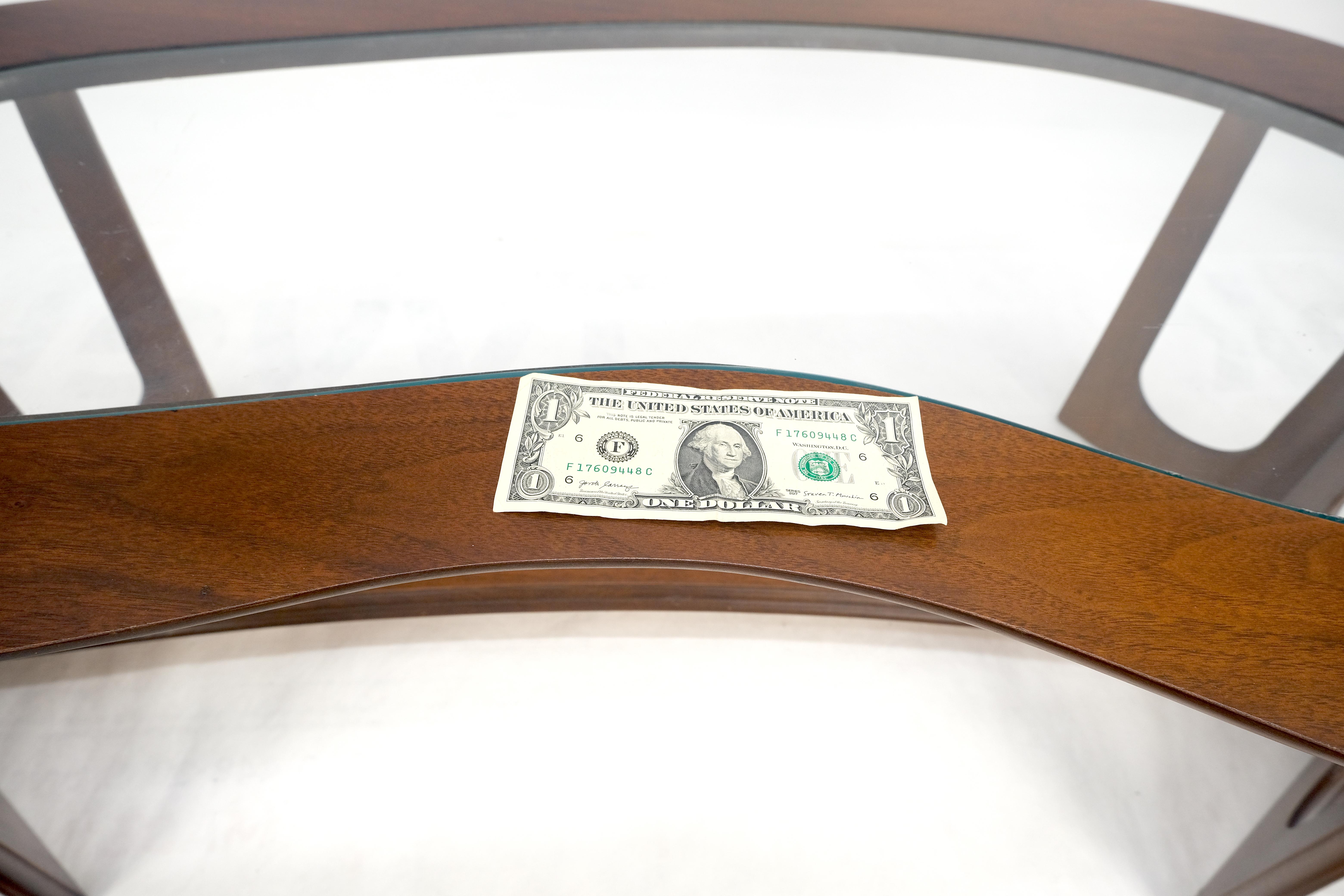 Oiled Walnut Boomerang Kidney Shape Glass Top Stretcher Base Coffee Table Mint! For Sale 9