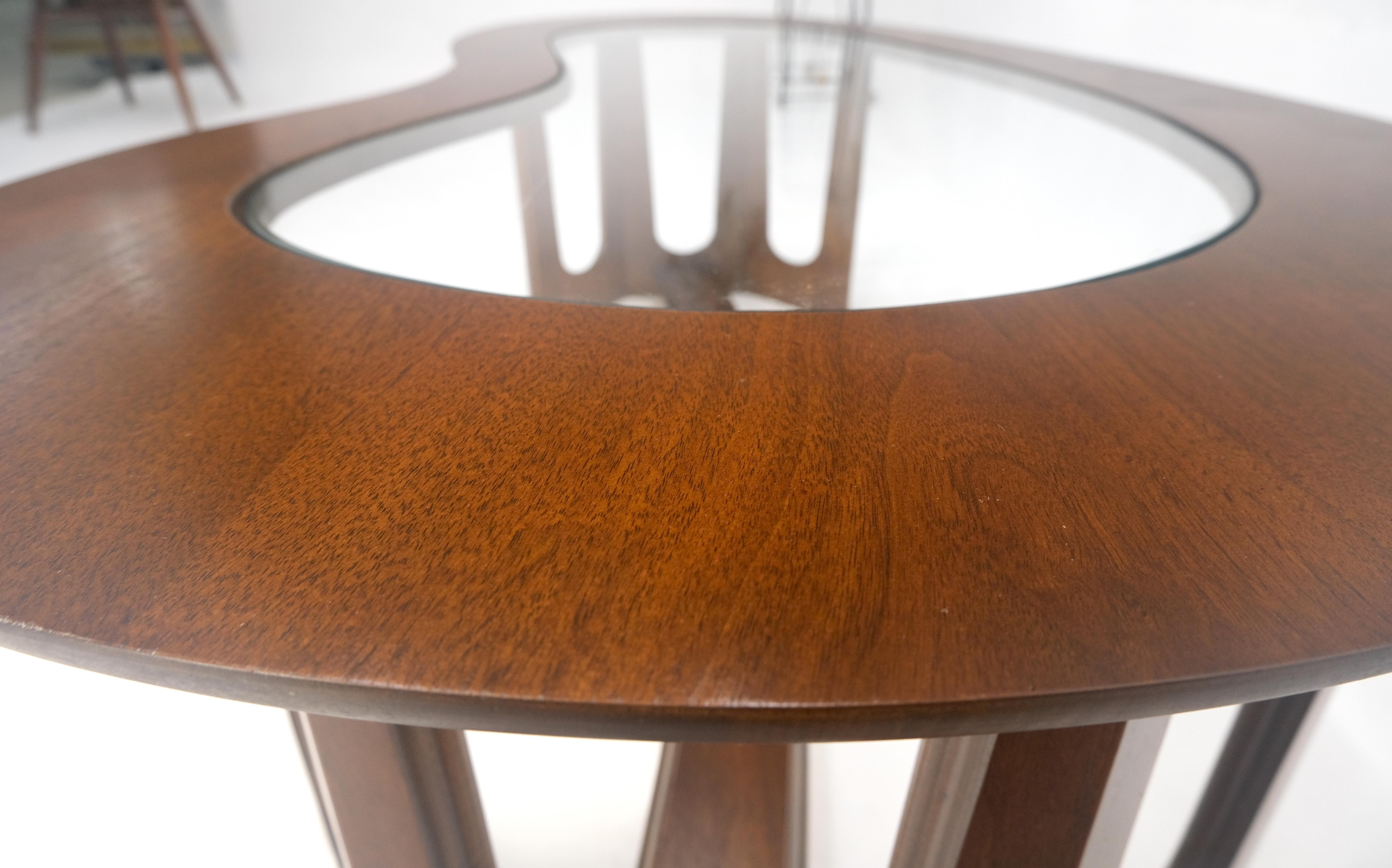 Mid-Century Modern Oiled Walnut Boomerang Kidney Shape Glass Top Stretcher Base Coffee Table Mint! For Sale