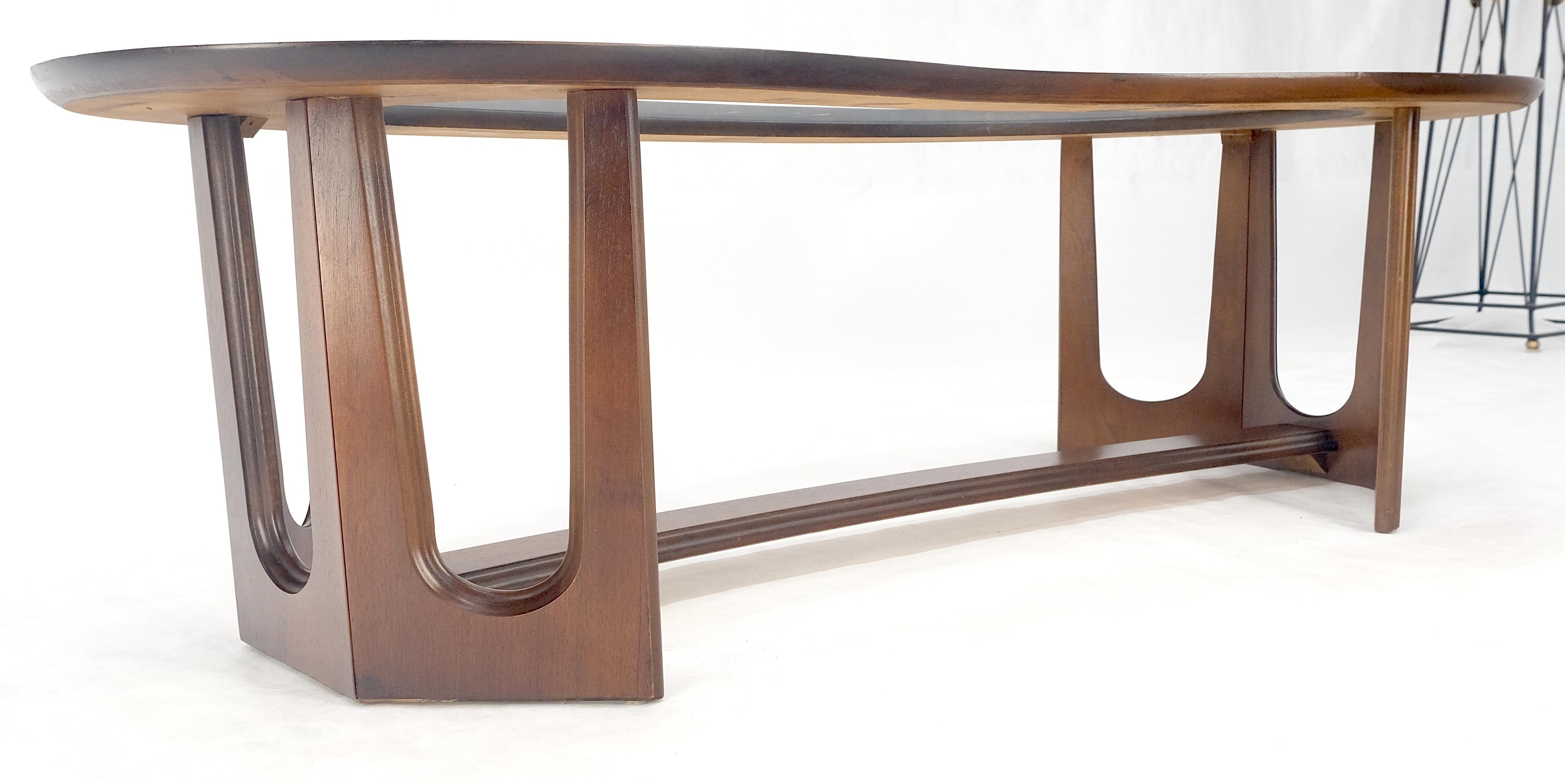 20th Century Oiled Walnut Boomerang Kidney Shape Glass Top Stretcher Base Coffee Table Mint! For Sale