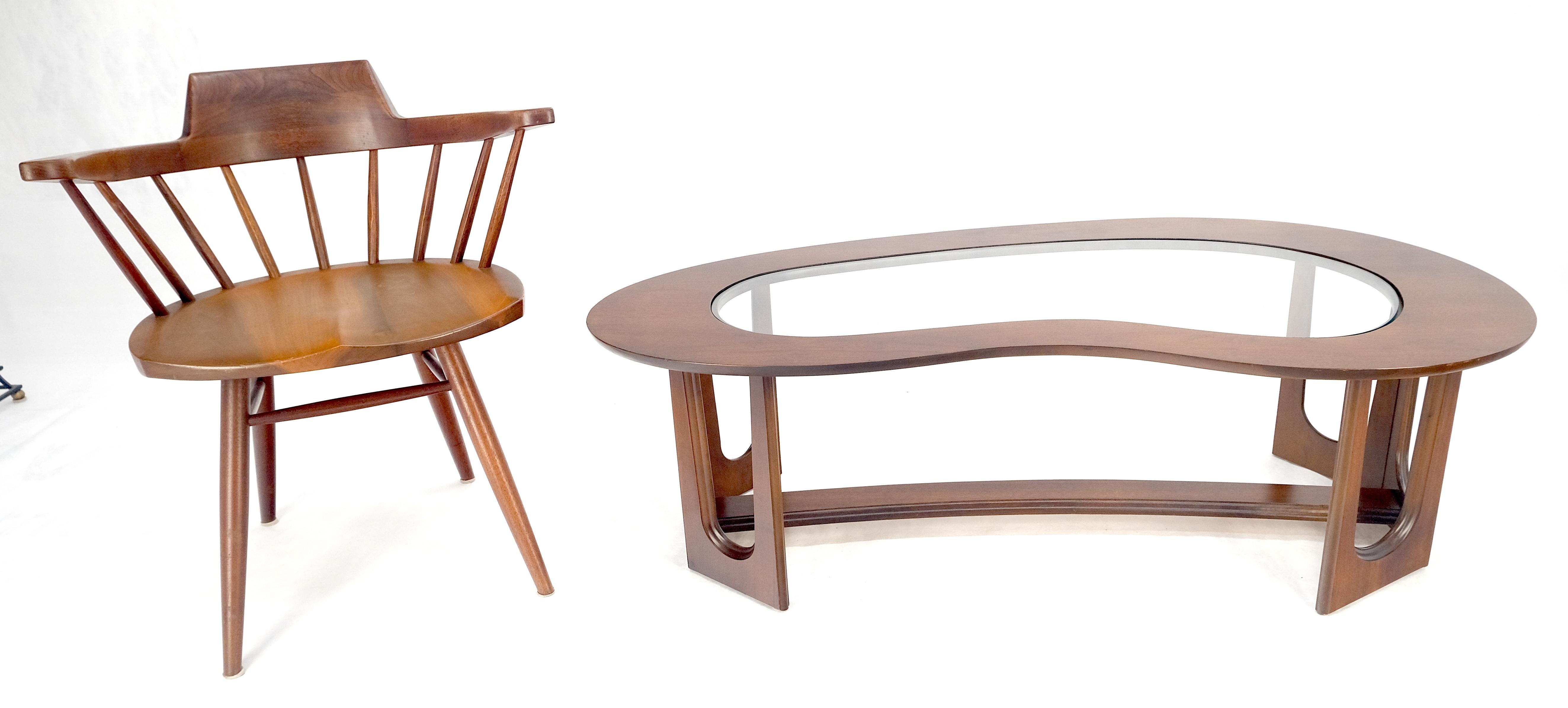 Oiled Walnut Boomerang Kidney Shape Glass Top Stretcher Base Coffee Table Mint! For Sale 3