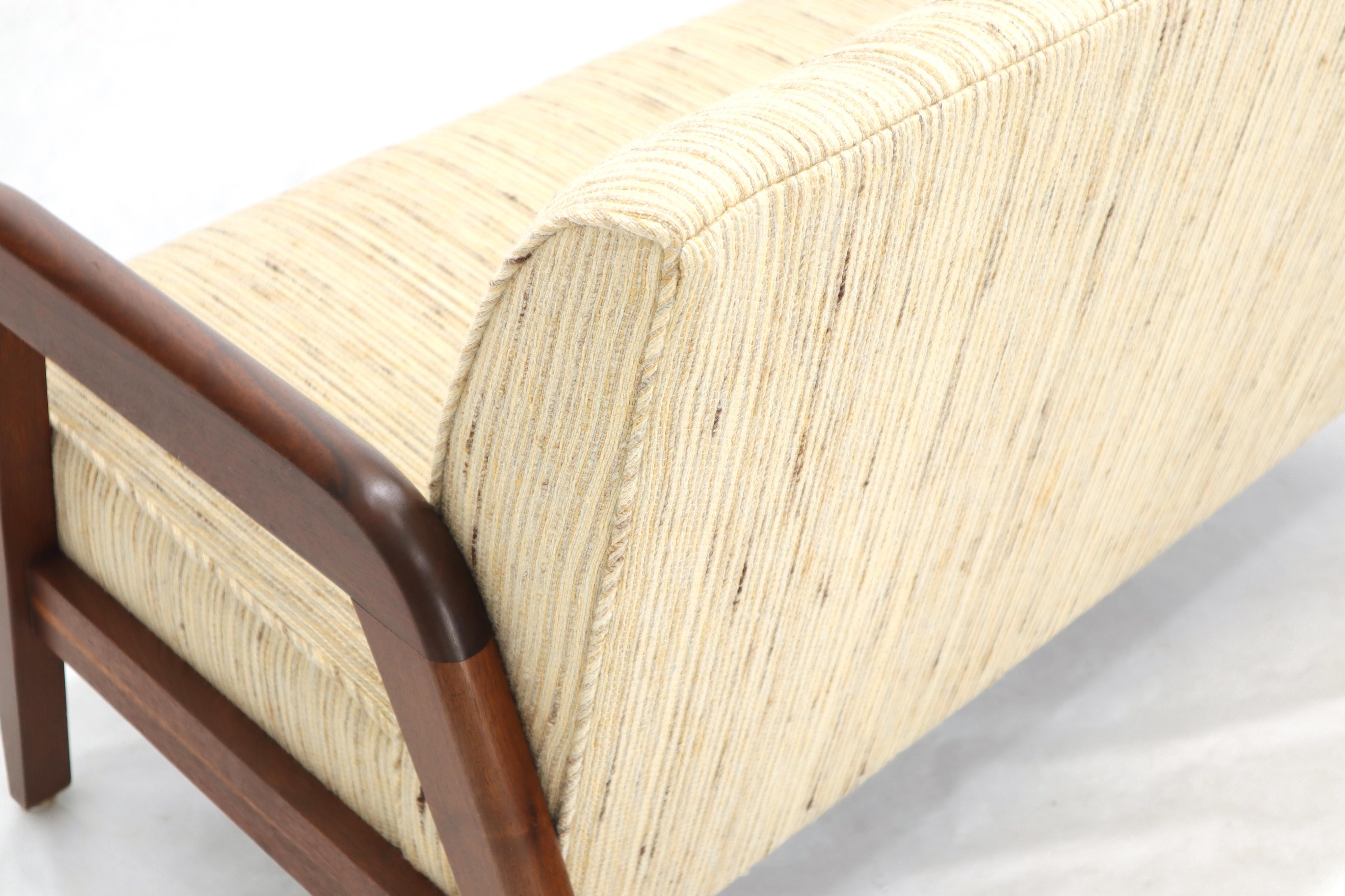 Mid-Century Modern Oiled Walnut Frame New Raw Wool Upholstery Loveseat Sofa Sette