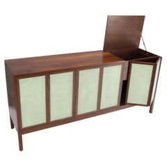 Oiled Walnut Lift Top Bar Liquor Cabinet Compartment Mid-Century Modern Credenza