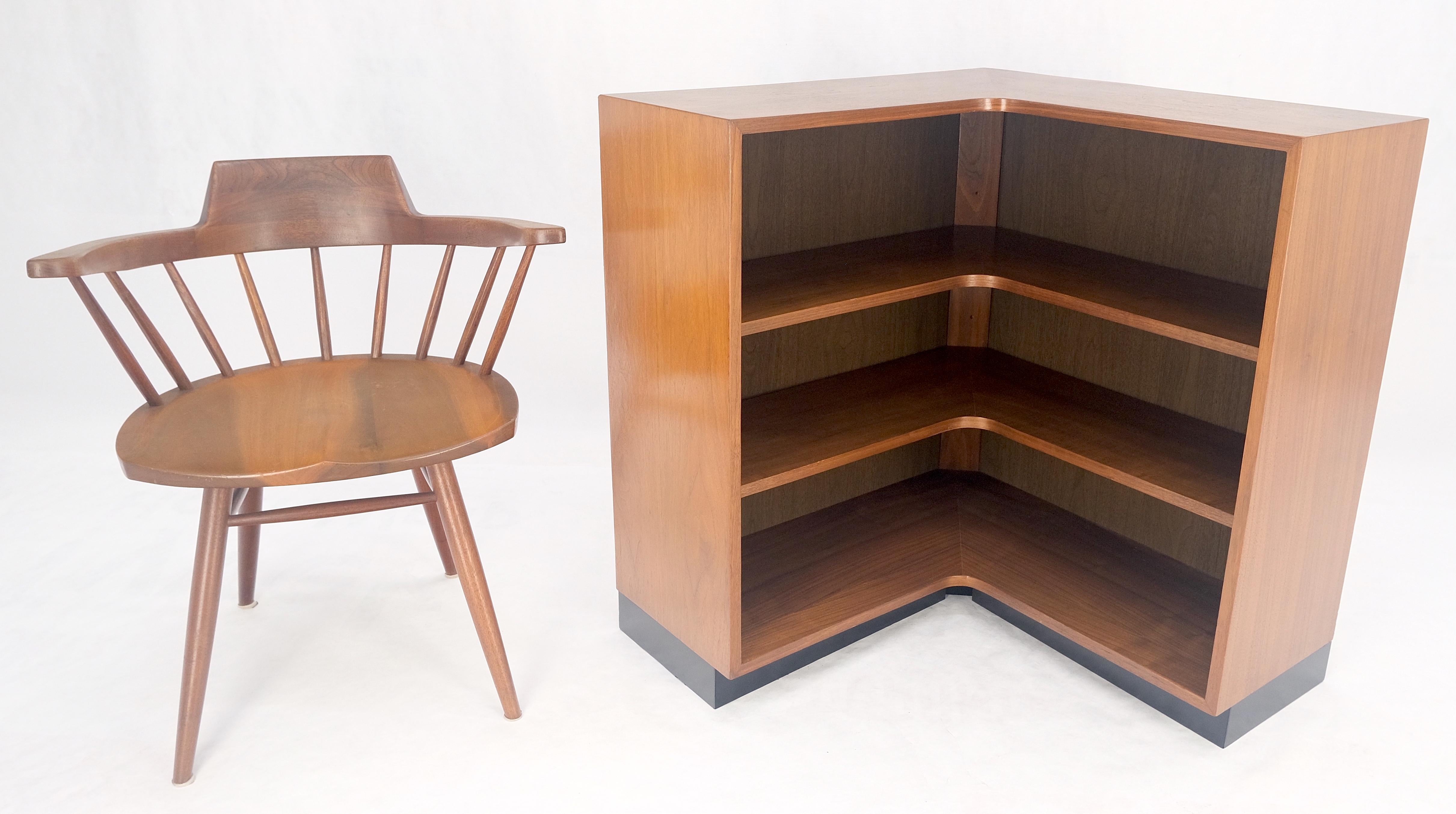Oiled Walnut Mid Century Modern Back Plinth Base 3 Tier Bookcase Shelves Cabinet MINT!