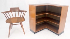 Oiled Walnut Mid Century Modern Back Plinth Base 3 Tier Bookcase Shelves Cabinet