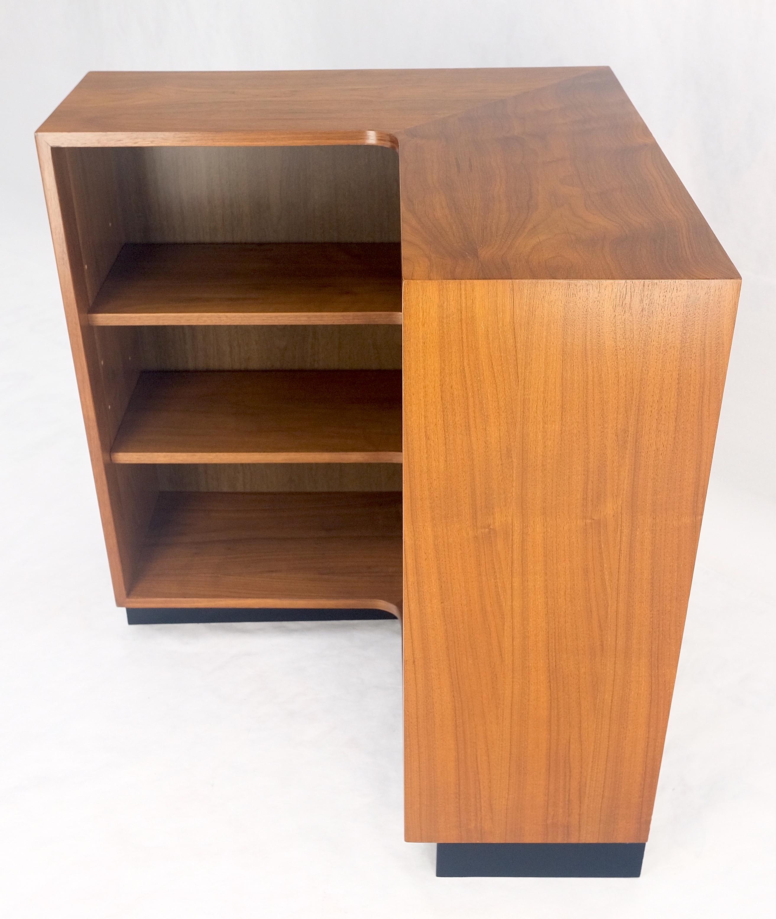 American Oiled Walnut Mid Century Modern Back Plinth Base 3 Tier Bookcase Shelves Cabinet For Sale