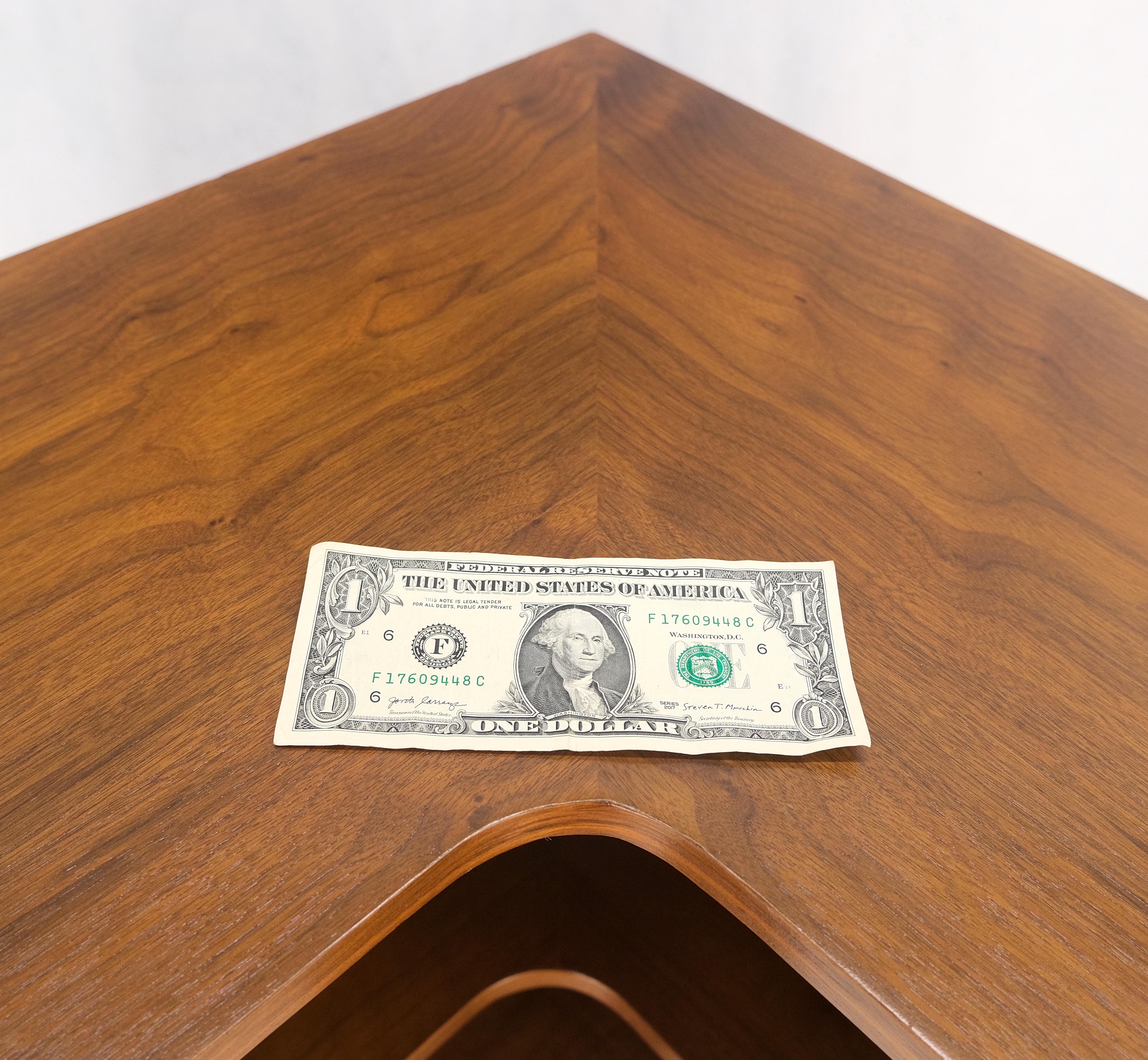 Oiled Walnut Mid Century Modern Back Plinth Base 3 Tier Bookcase Shelves Cabinet In Good Condition For Sale In Rockaway, NJ