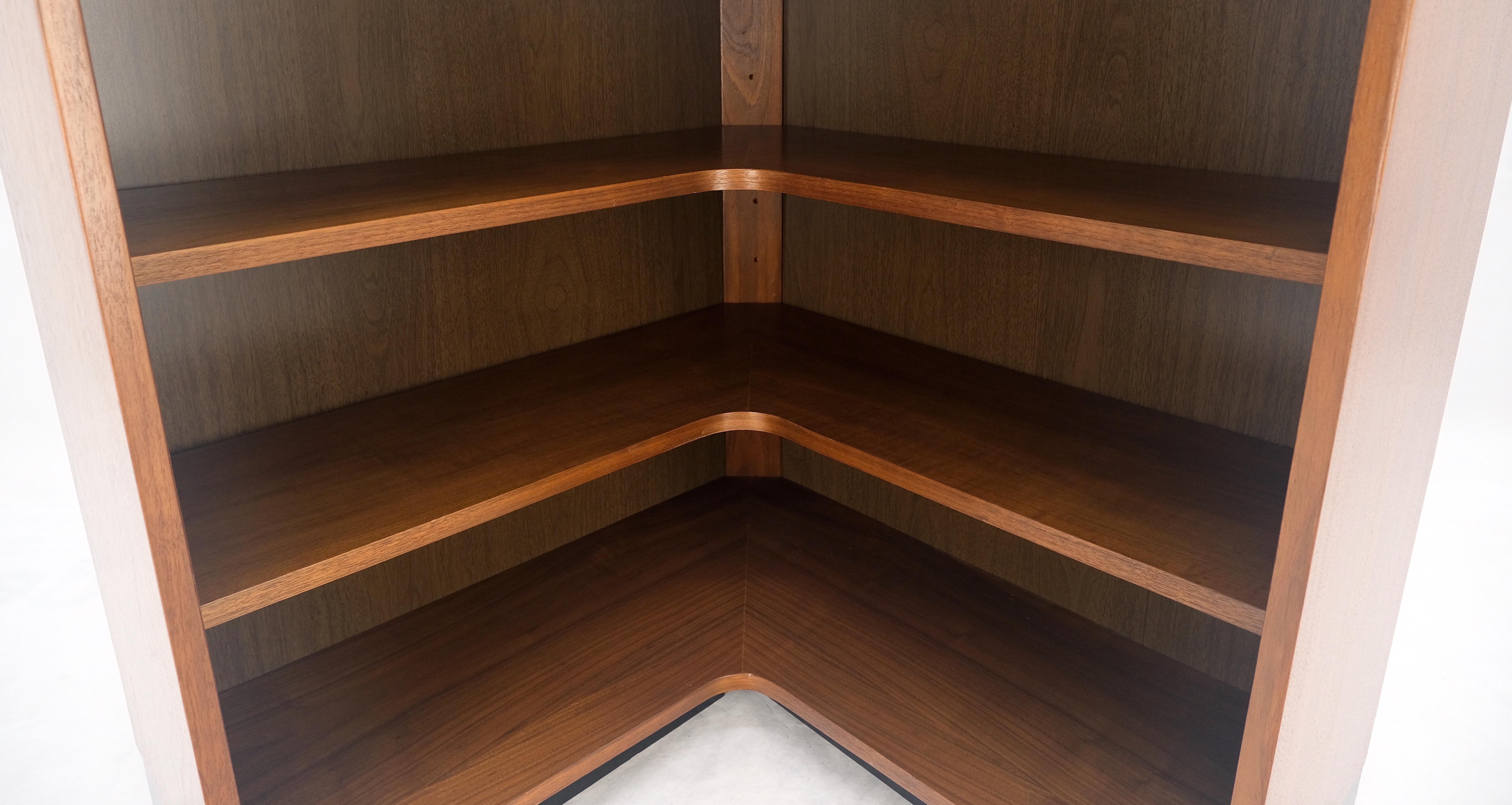 20th Century Oiled Walnut Mid Century Modern Back Plinth Base 3 Tier Bookcase Shelves Cabinet For Sale
