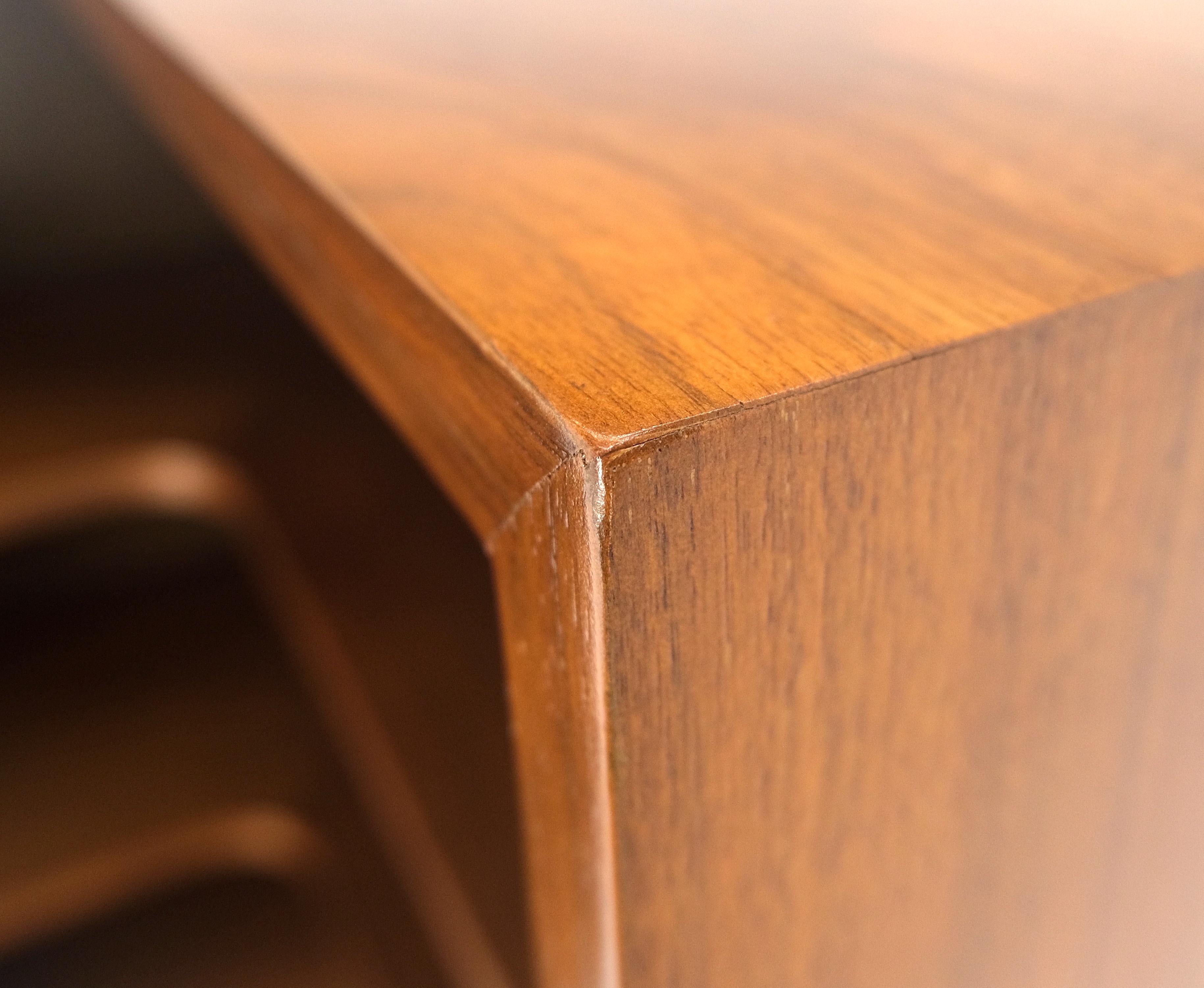Oiled Walnut Mid Century Modern Back Plinth Base 3 Tier Bookcase Shelves Cabinet For Sale 1