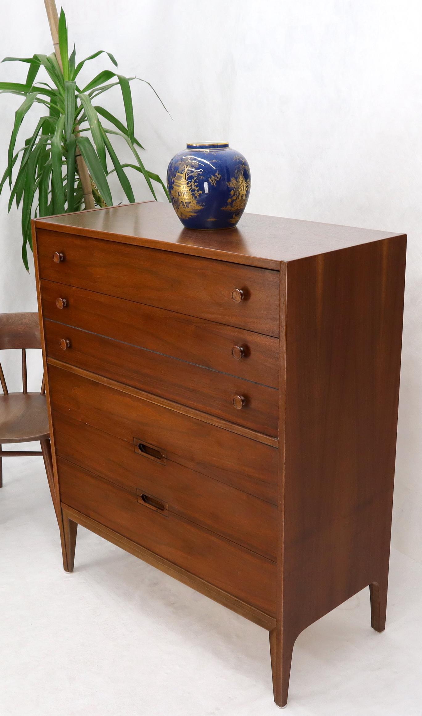 Mid-Century Modern oiled walnut high chest of drawers. High quality craftsmanship and walnut wood selection along with solid oak interior.