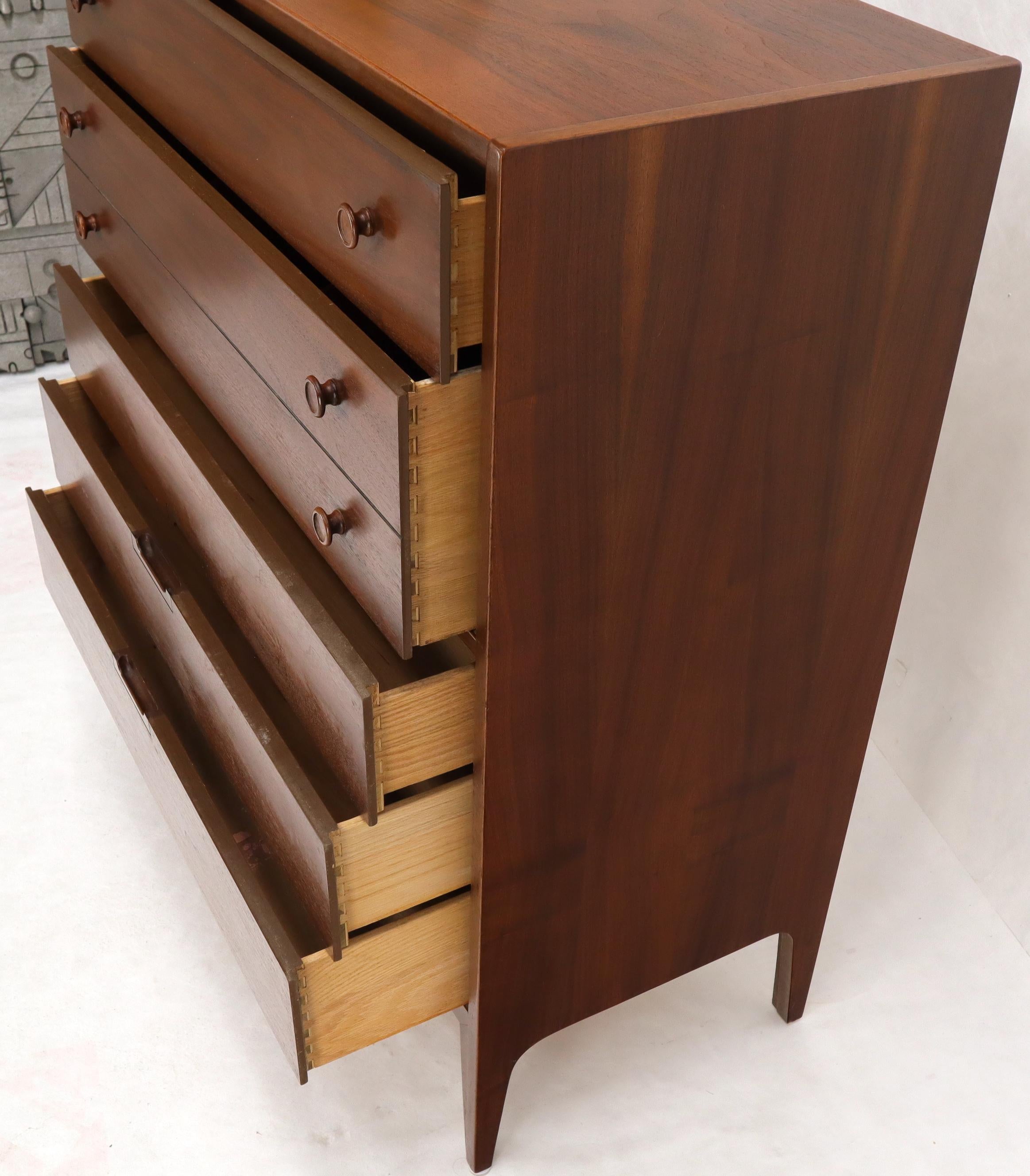 20th Century Oiled Walnut Mid-Century Modern Five Drawers Dresser Cabinet