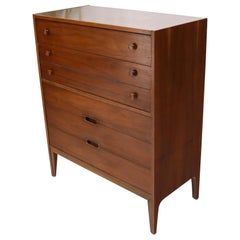 Oiled Walnut Mid-Century Modern Five Drawers Dresser Cabinet