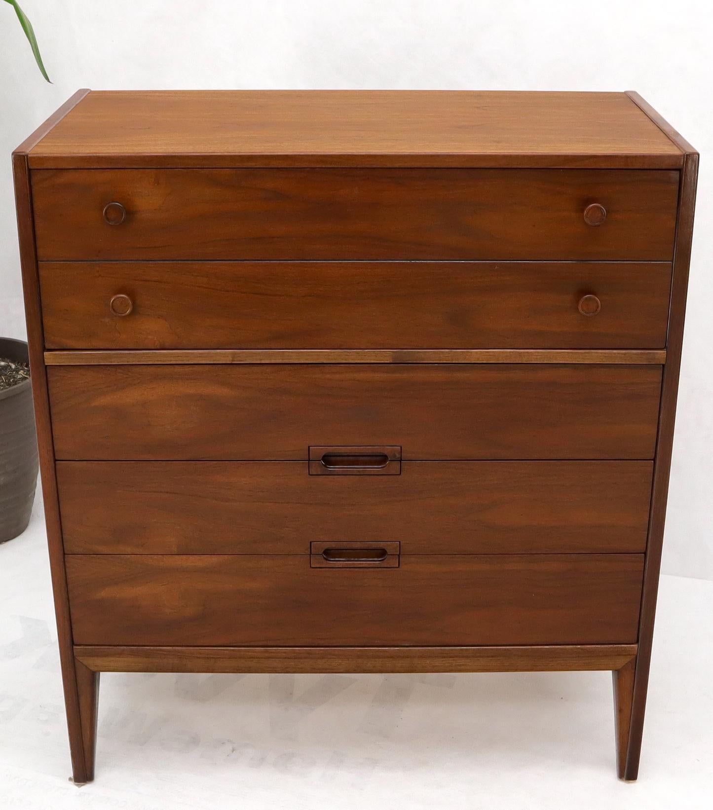 Very clean beautiful walnut wood pattern oil finished high chest dresser.