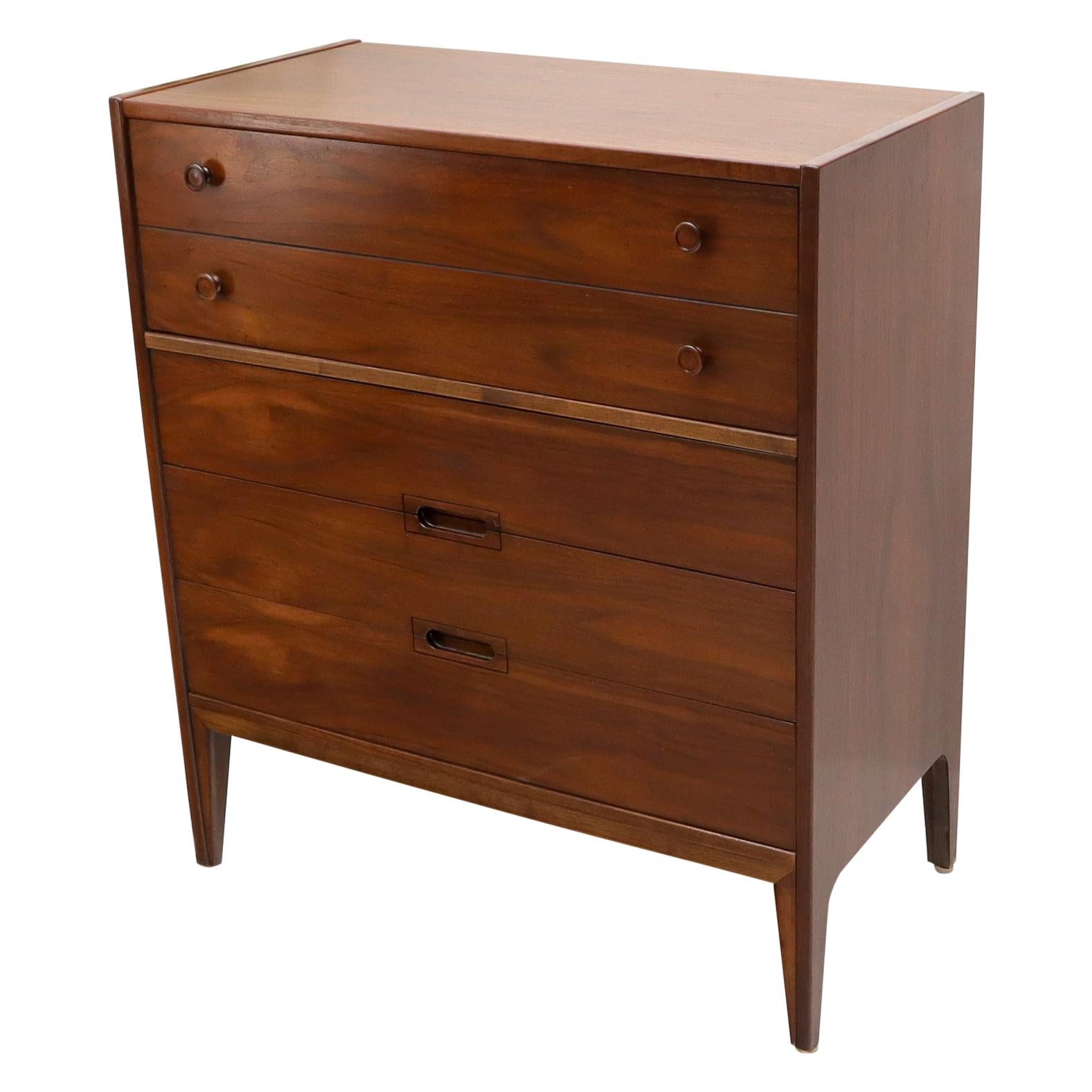 Oiled Walnut Mid-Century Modern High Chest 4 Drawers Dresser