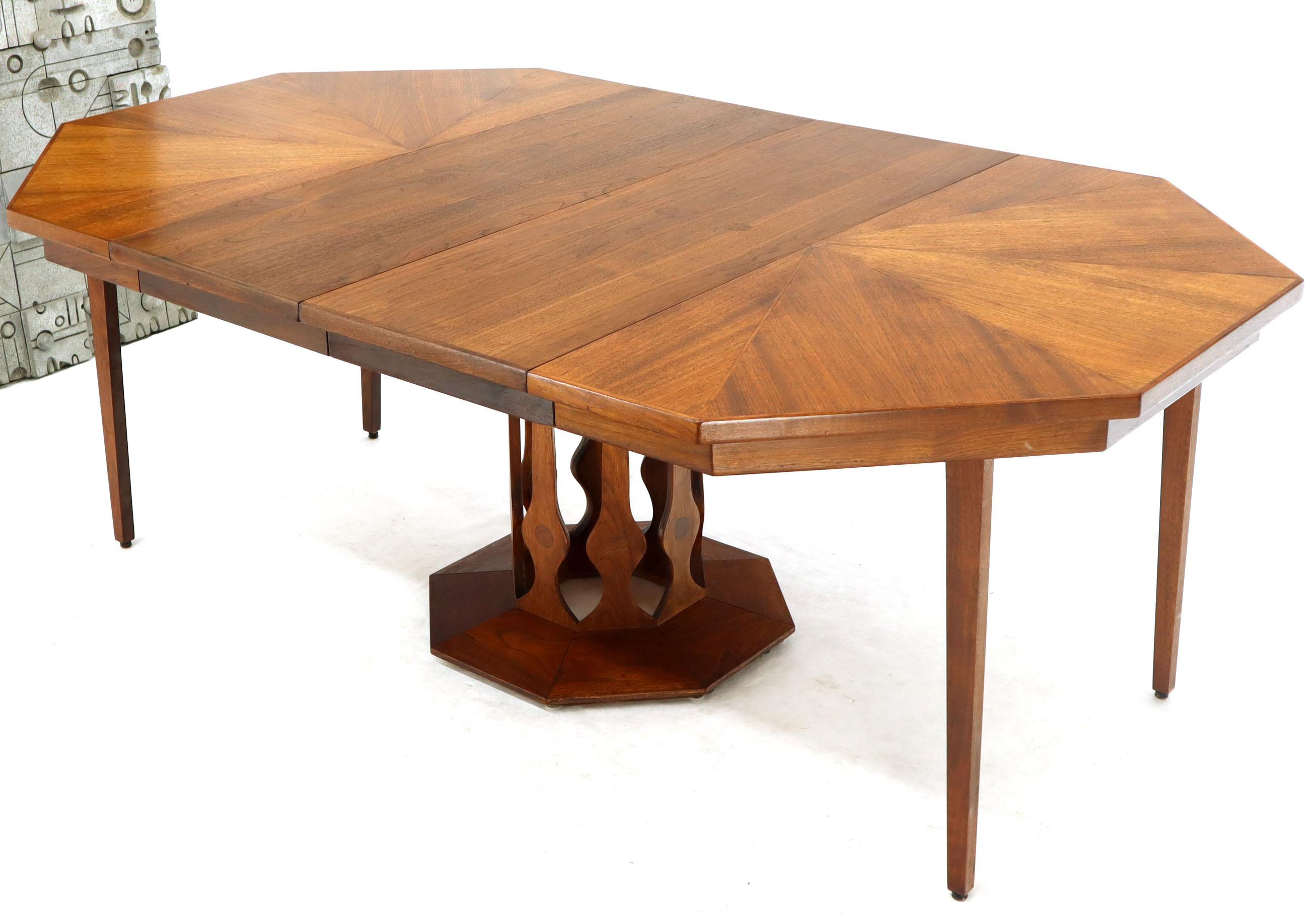 Oiled Walnut Octagonal Round Dining Table with Two Extension Leafs Probber Style 3