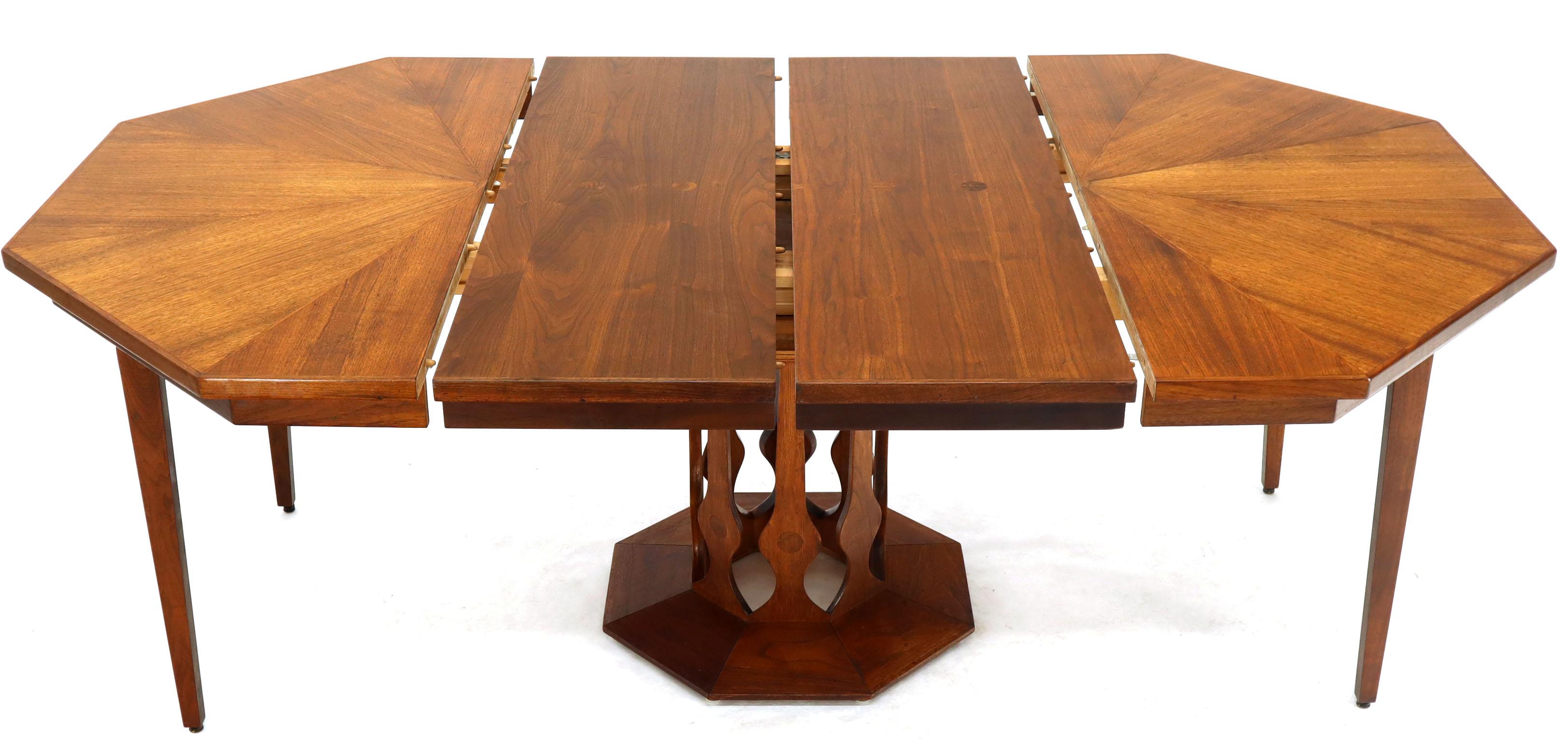 Oiled Walnut Octagonal Round Dining Table with Two Extension Leafs Probber Style 4