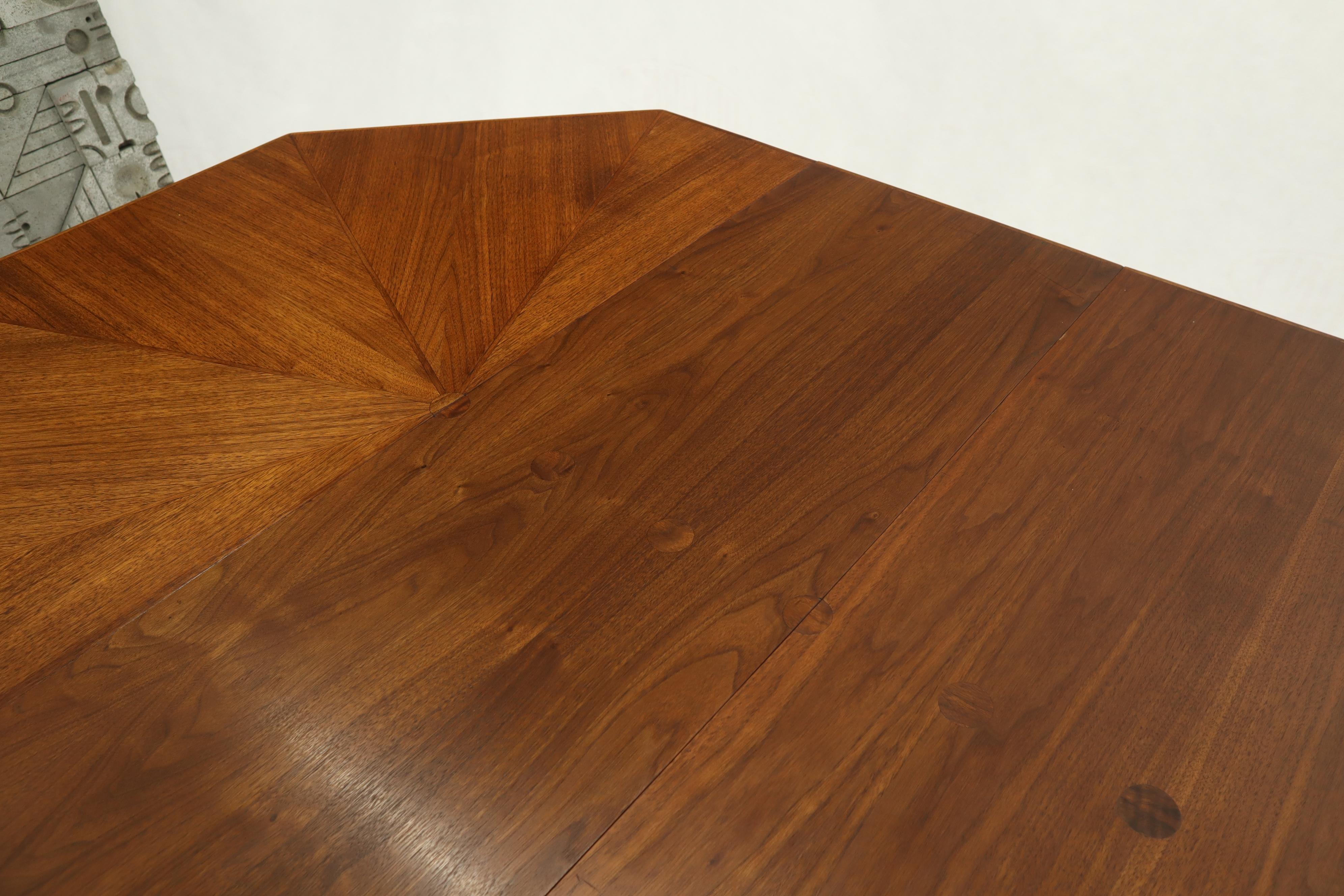 Oiled Walnut Octagonal Round Dining Table with Two Extension Leafs Probber Style 5