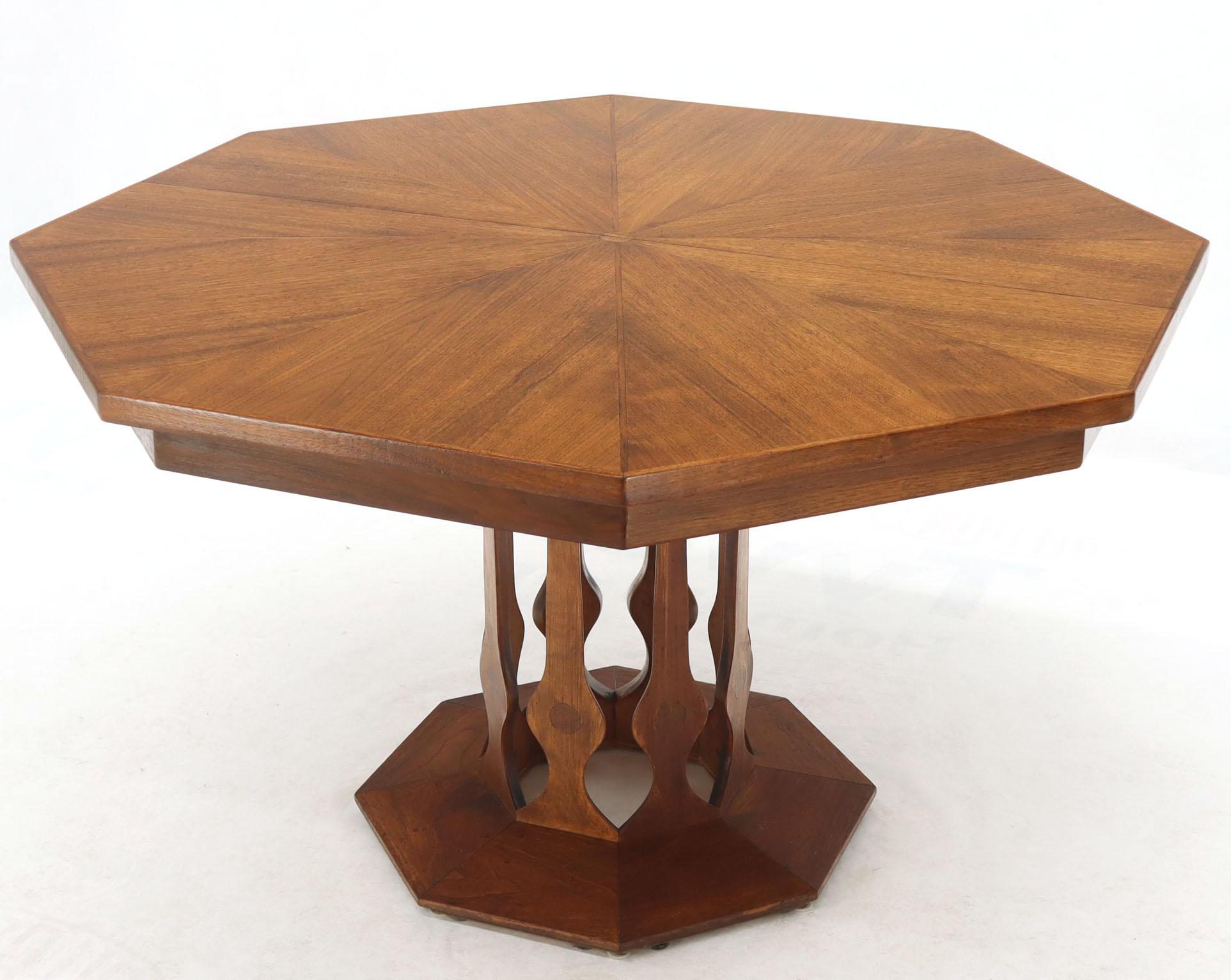 Mid-Century Modern Oiled Walnut Octagonal Round Dining Table with Two Extension Leafs Probber Style