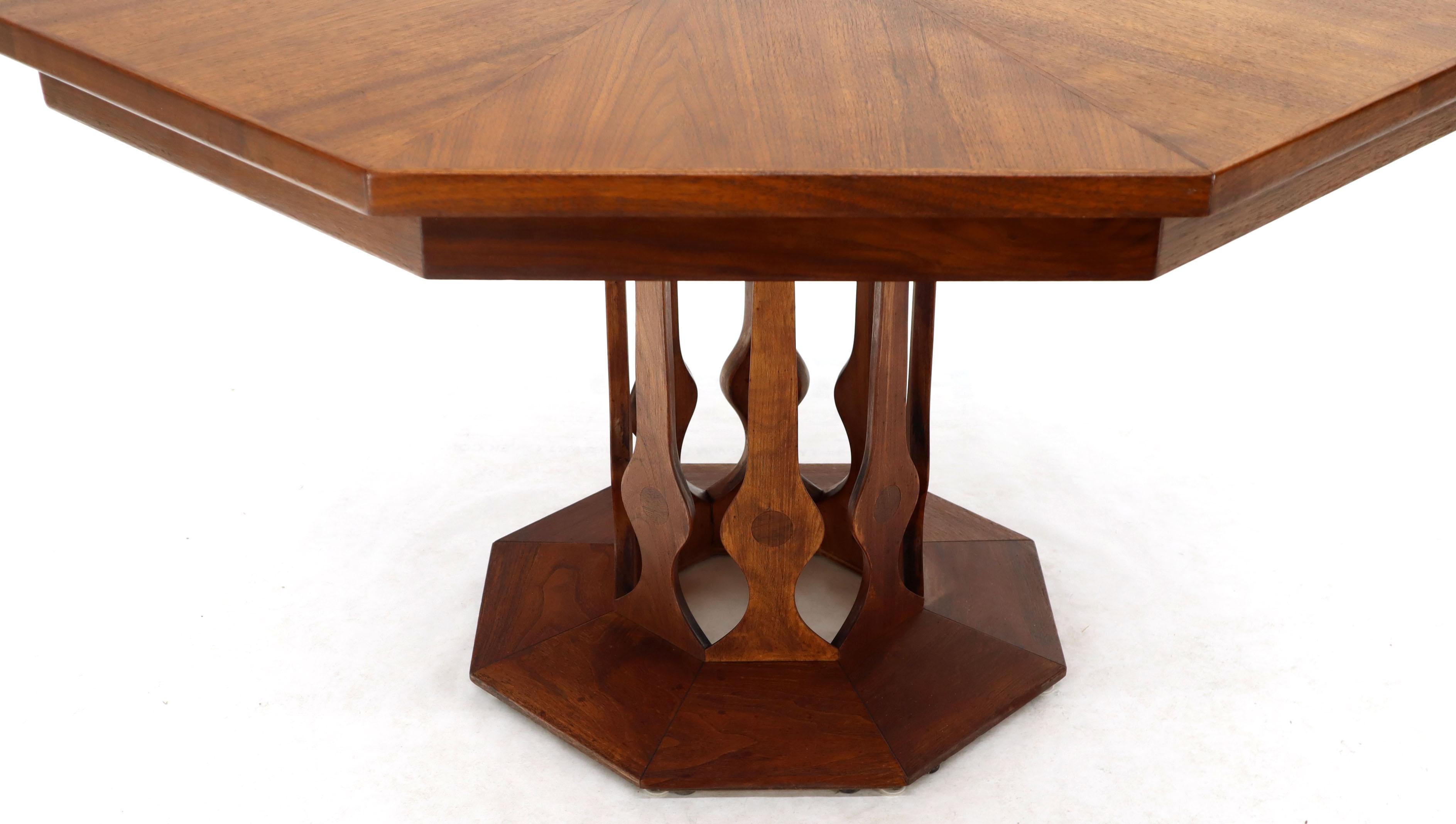 American Oiled Walnut Octagonal Round Dining Table with Two Extension Leafs Probber Style