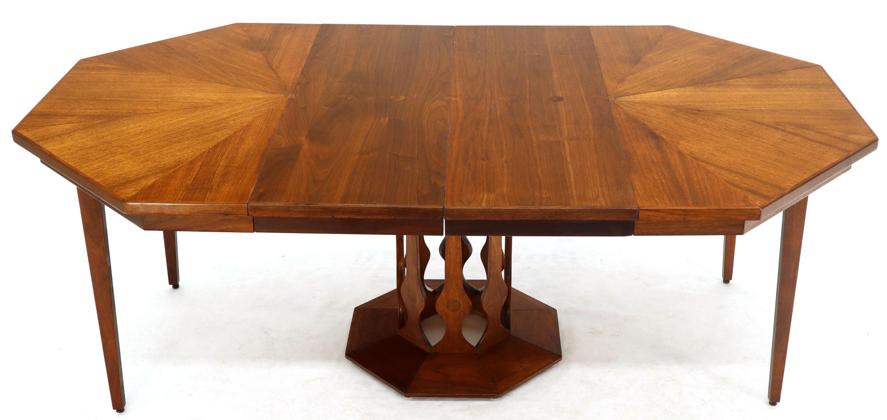 20th Century Oiled Walnut Octagonal Round Dining Table with Two Extension Leafs Probber Style