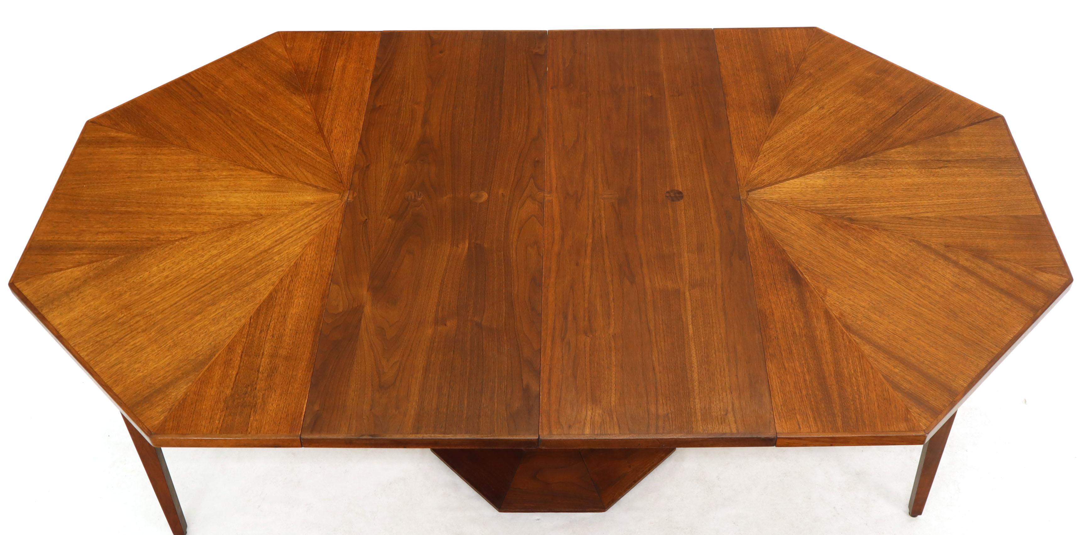 Oiled Walnut Octagonal Round Dining Table with Two Extension Leafs Probber Style 1