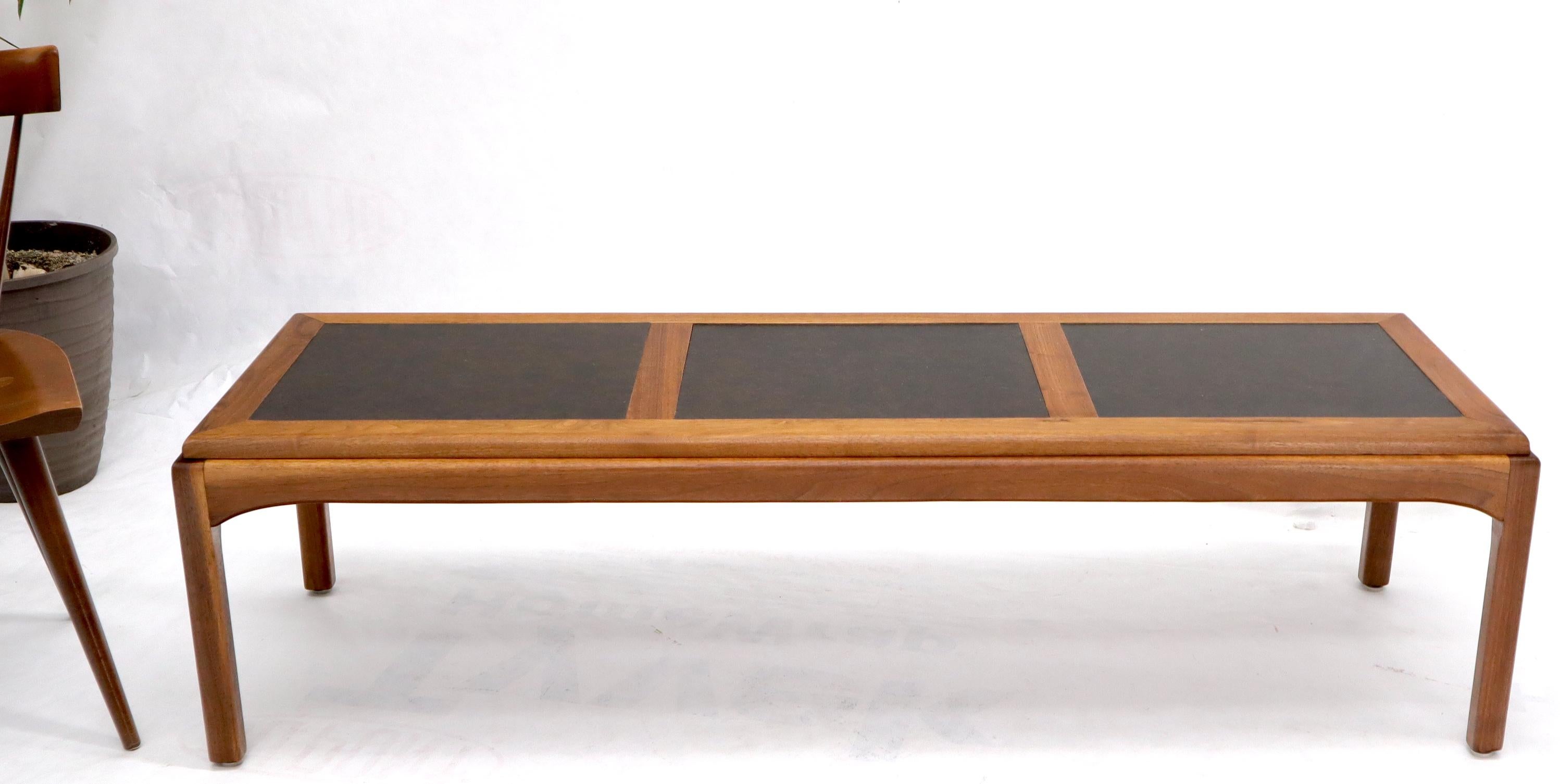 Mid-Century Modern Oiled Walnut Three Sections Faux Slate Top Rectangular Coffee Table