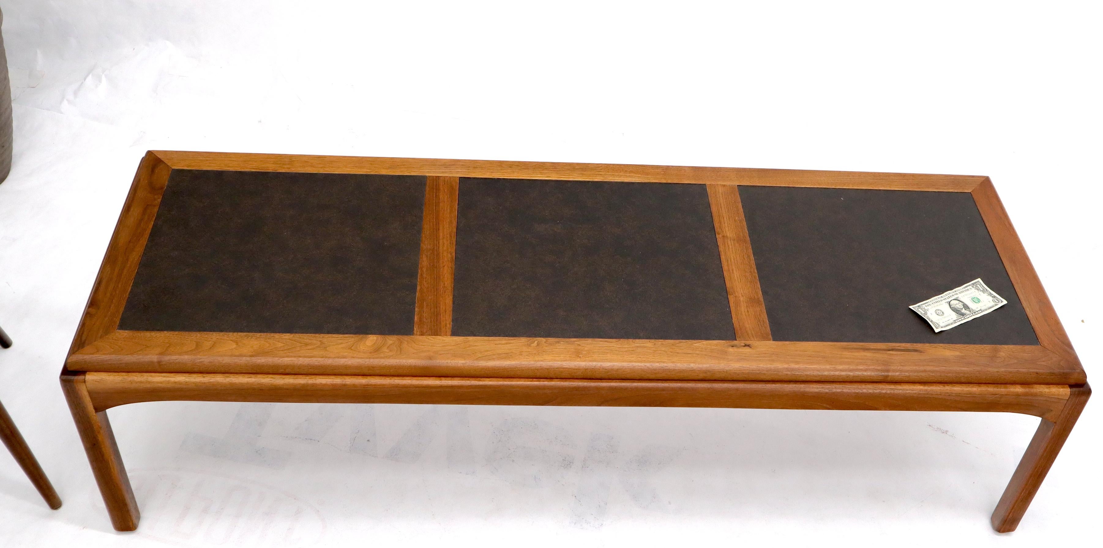 American Oiled Walnut Three Sections Faux Slate Top Rectangular Coffee Table
