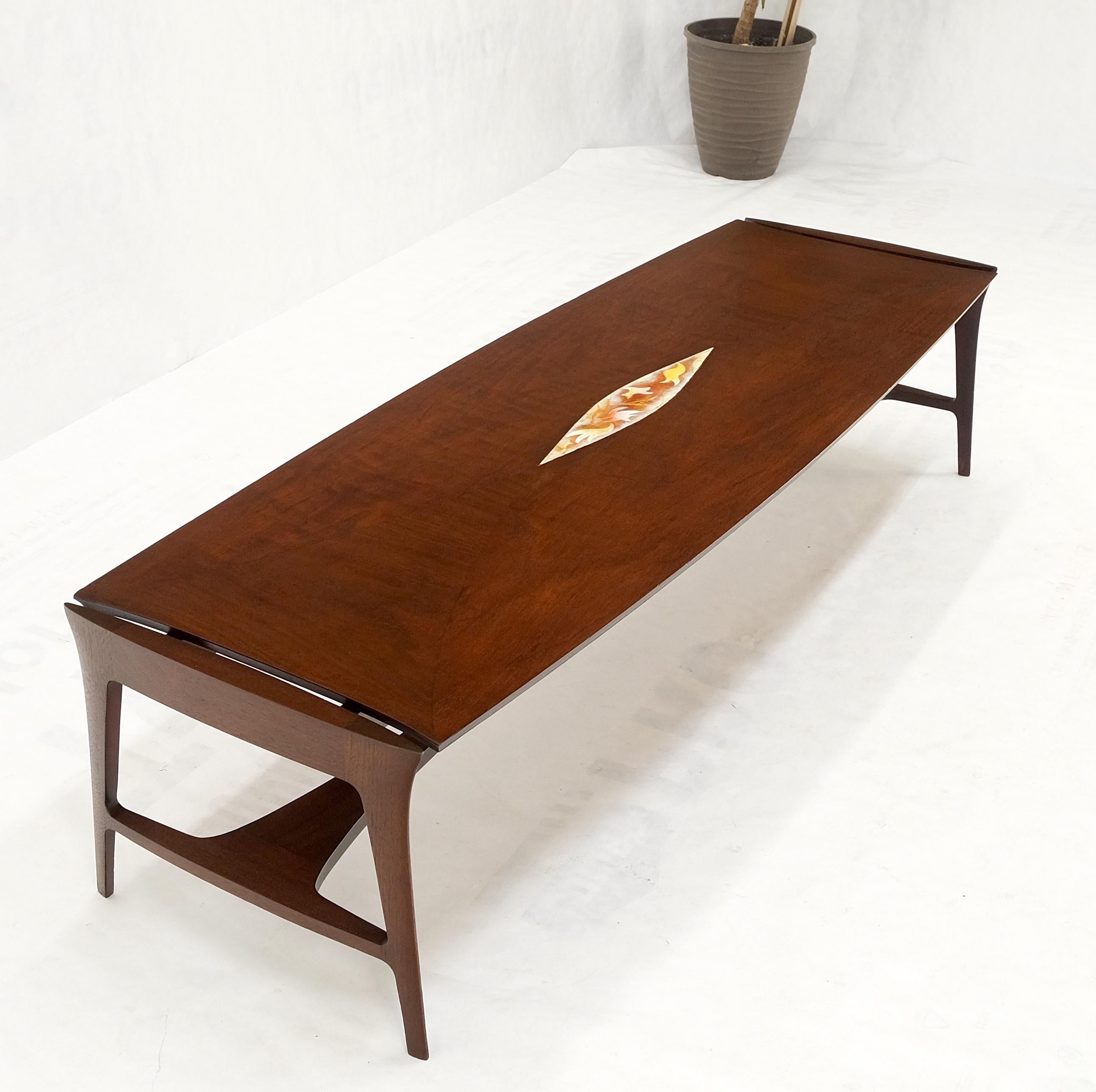 Oiled Walnut Tile Insert Floating Top Mid-Century Long Surfboard Coffee Table For Sale 6