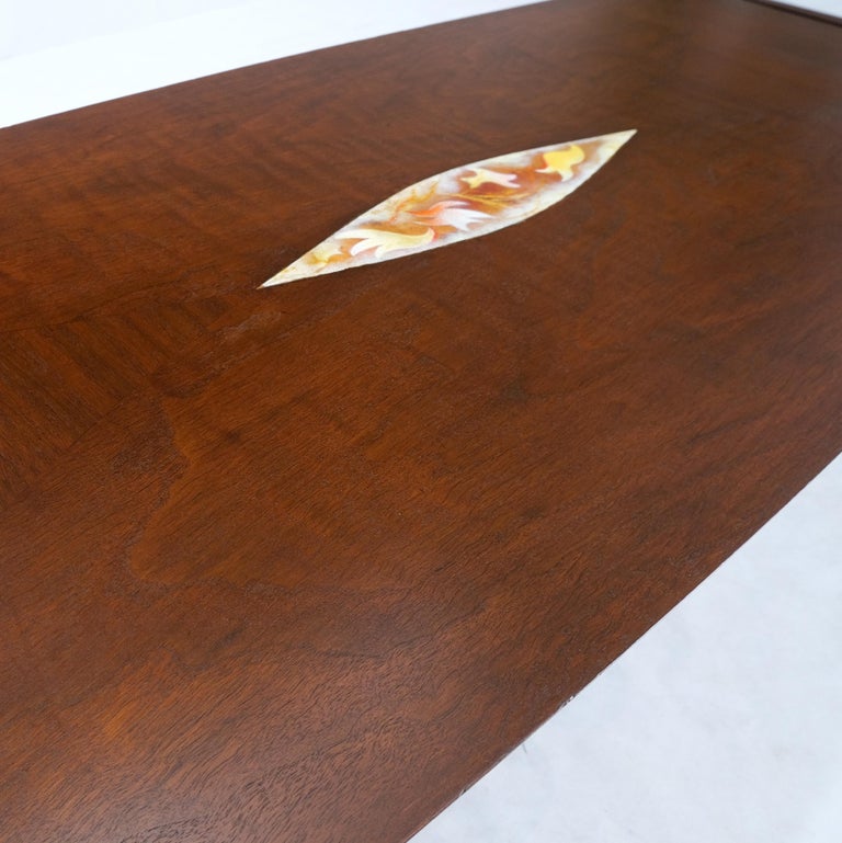 Oiled Walnut Tile Insert Floating Top Mid-Century Long Surfboard Coffee Table For Sale 2