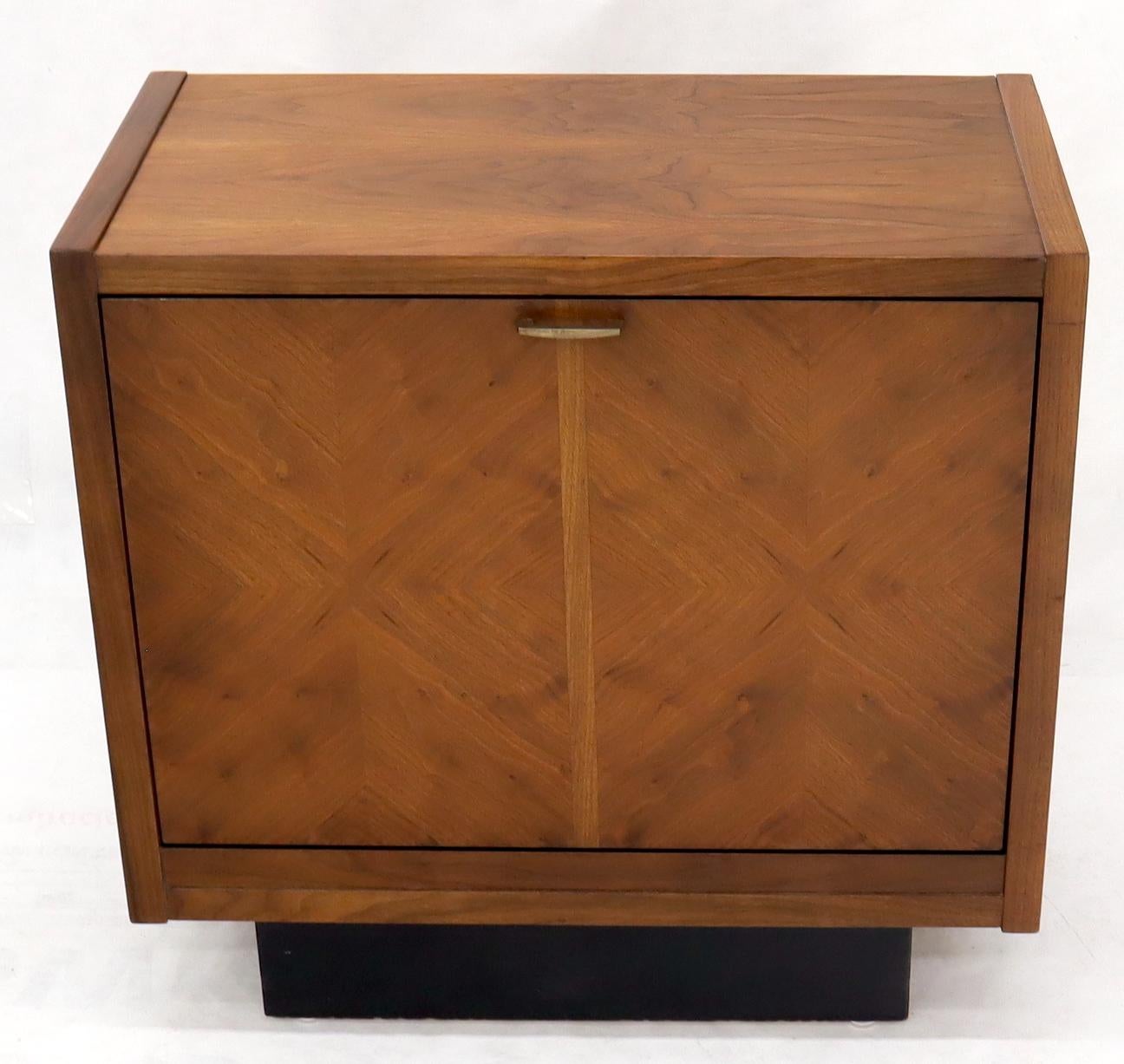 American Oiled Walnut Tilt Front Door End Side Table Record Cabinet