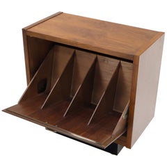 Oiled Walnut Tilt Front Door End Side Table Record Cabinet