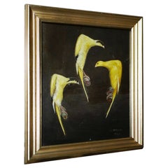 Oils on Board Study of Three Scotch Fancy Canaries by J. White 1896