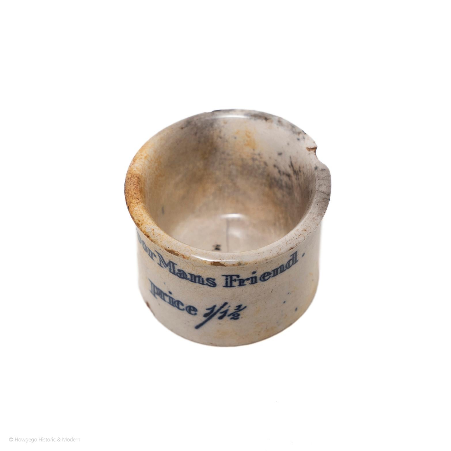 19th Century Ointment Pot Apothecary Poor Man's Friend Dr Roberts Bridport Beach & Barnicott For Sale
