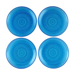 Oiva Toikka for Nuutajärvi, "Kastehelmi" Four Plates in Blue Art Glass