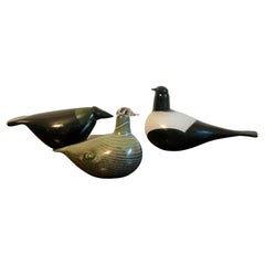 Oiva Toikka Nuutajarvi Three Glass Bird Sculptures