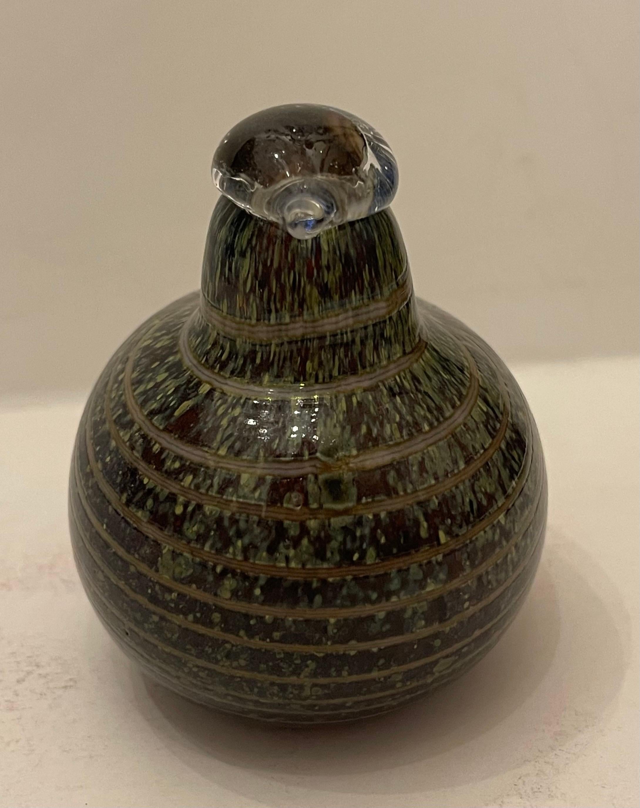 Moderno Oiva Toikka Nuutajarvi Iittala Anatra dalla coda lunga con vortice metallico Vetro artistico finlandese in vendita