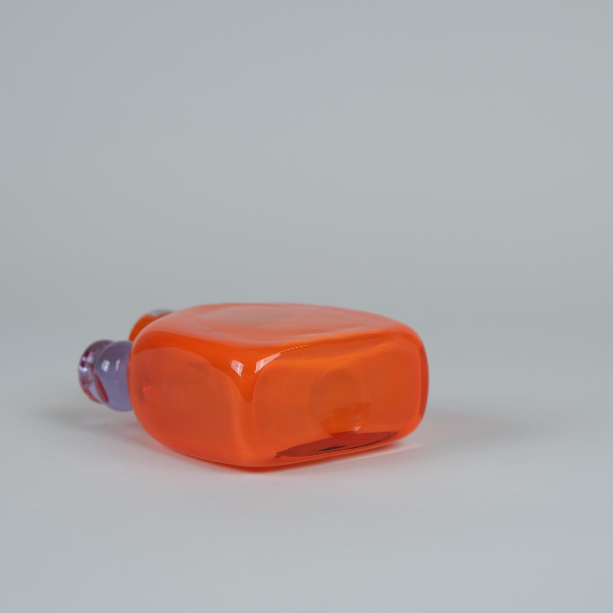 Art Glass Oiva Toikka Orange, Green & Blue Pampula Glass Bottle Sculpture Nuutajärvi 1970s For Sale