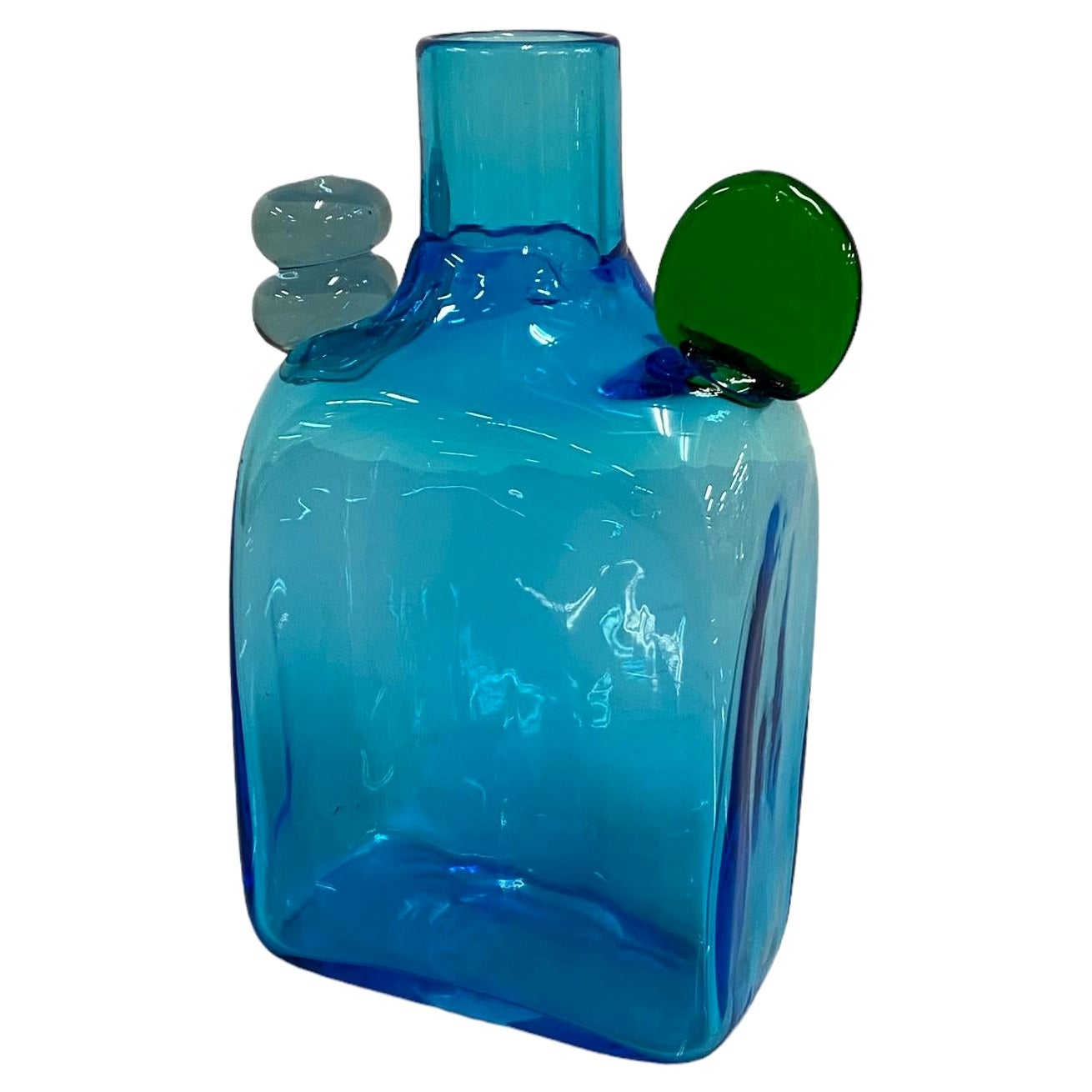 Oiva Toikka Pampula Bottle in Light Blue and Green, Nuutajärvi Notsjö 1970s