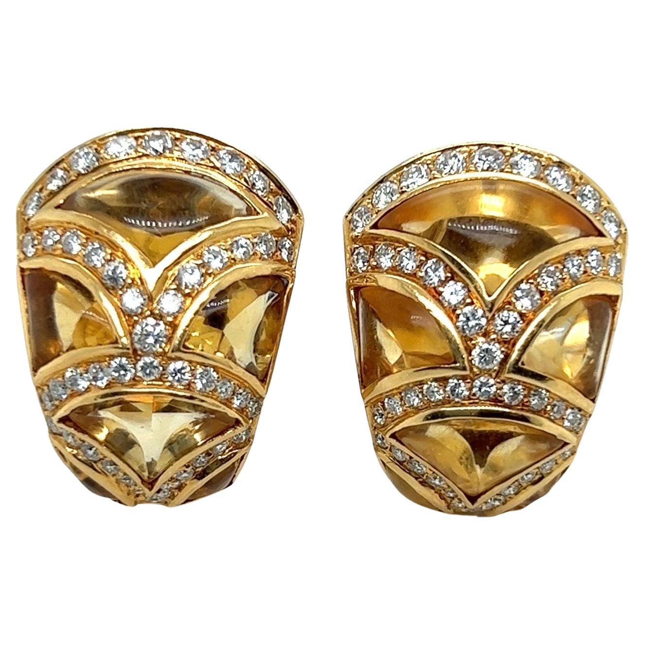 OJ Perrin 18 Karat Yellow Gold Citrine and Diamond Half Hoop Earrings