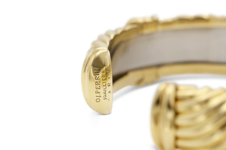 Women's or Men's O.J. Perrin 18K Gold & Stainless Steel Cuff Bracelet For Sale