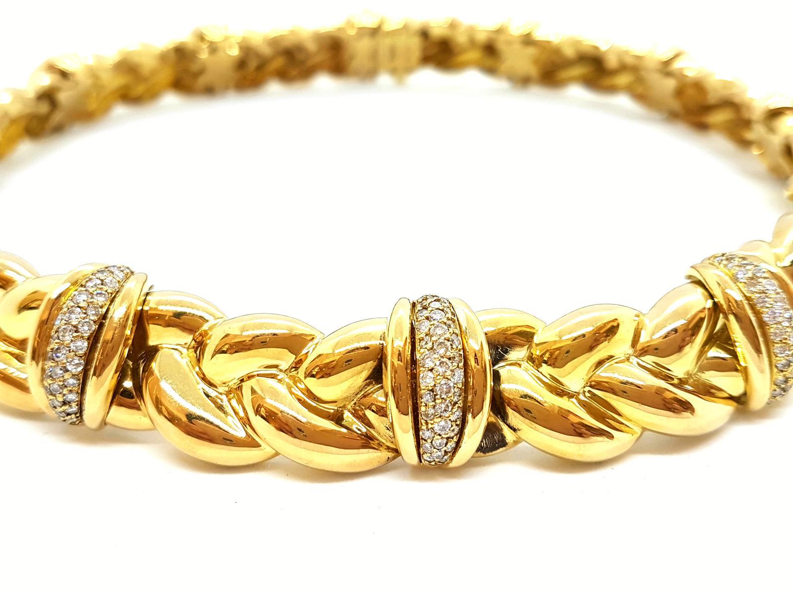 O.J. Perrin Chain Necklace Tressé Yellow GoldDiamond In New Condition For Sale In PARIS, FR