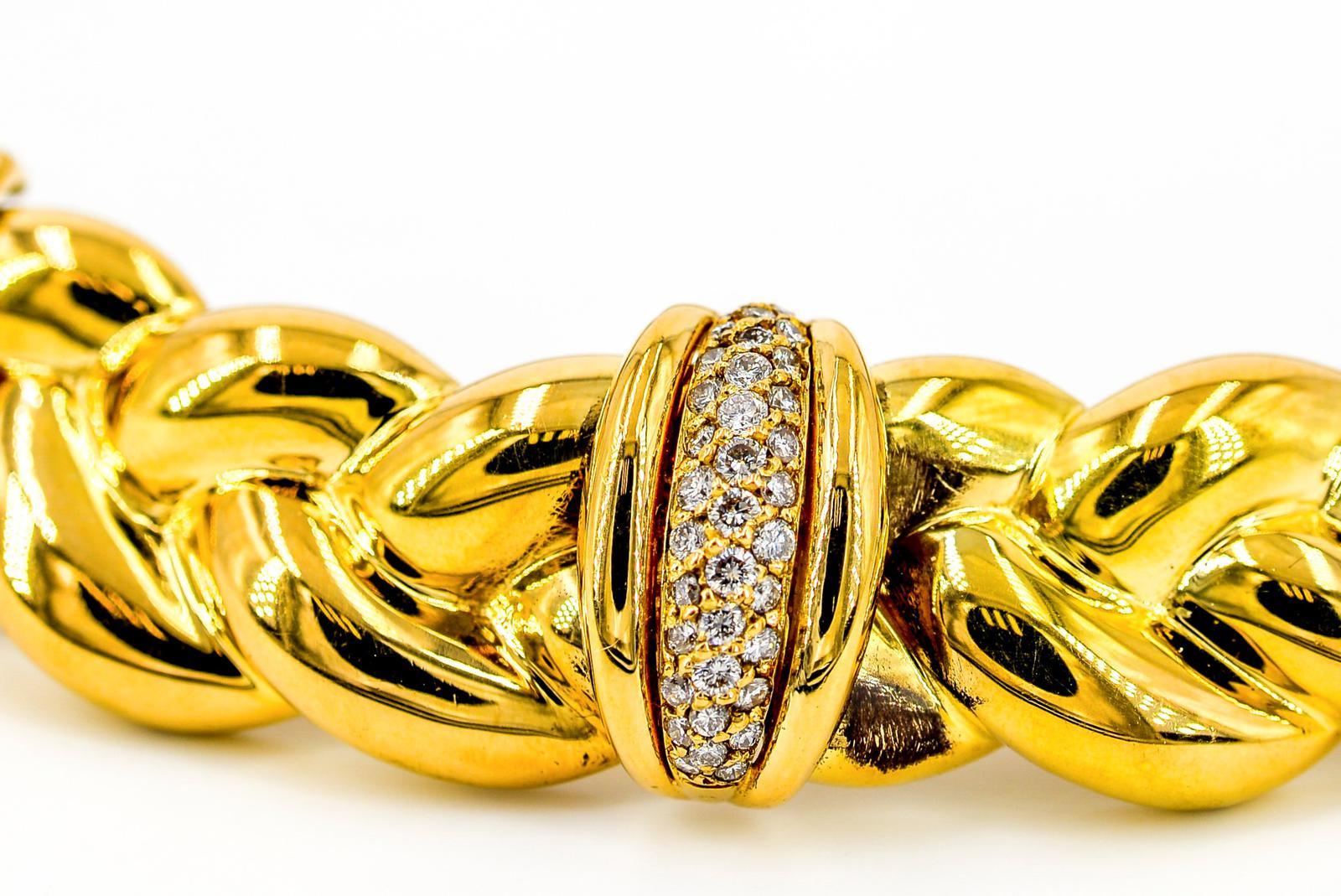 Women's O.J. Perrin Chain Necklace Tressé Yellow GoldDiamond For Sale