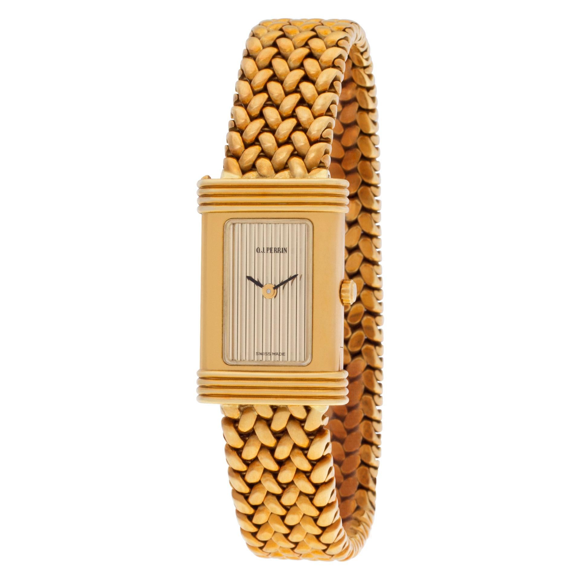 O.J Perrin Paris watch in 18k yellow gold. Features an easy strap changing system. Quartz. 17mmcase size. Ref 0104. Circa 1980s. Fine Pre-owned O.J Perrin Watch.  Certified preowned Classic O.J Perrin Classic watch is made out of yellow gold on a