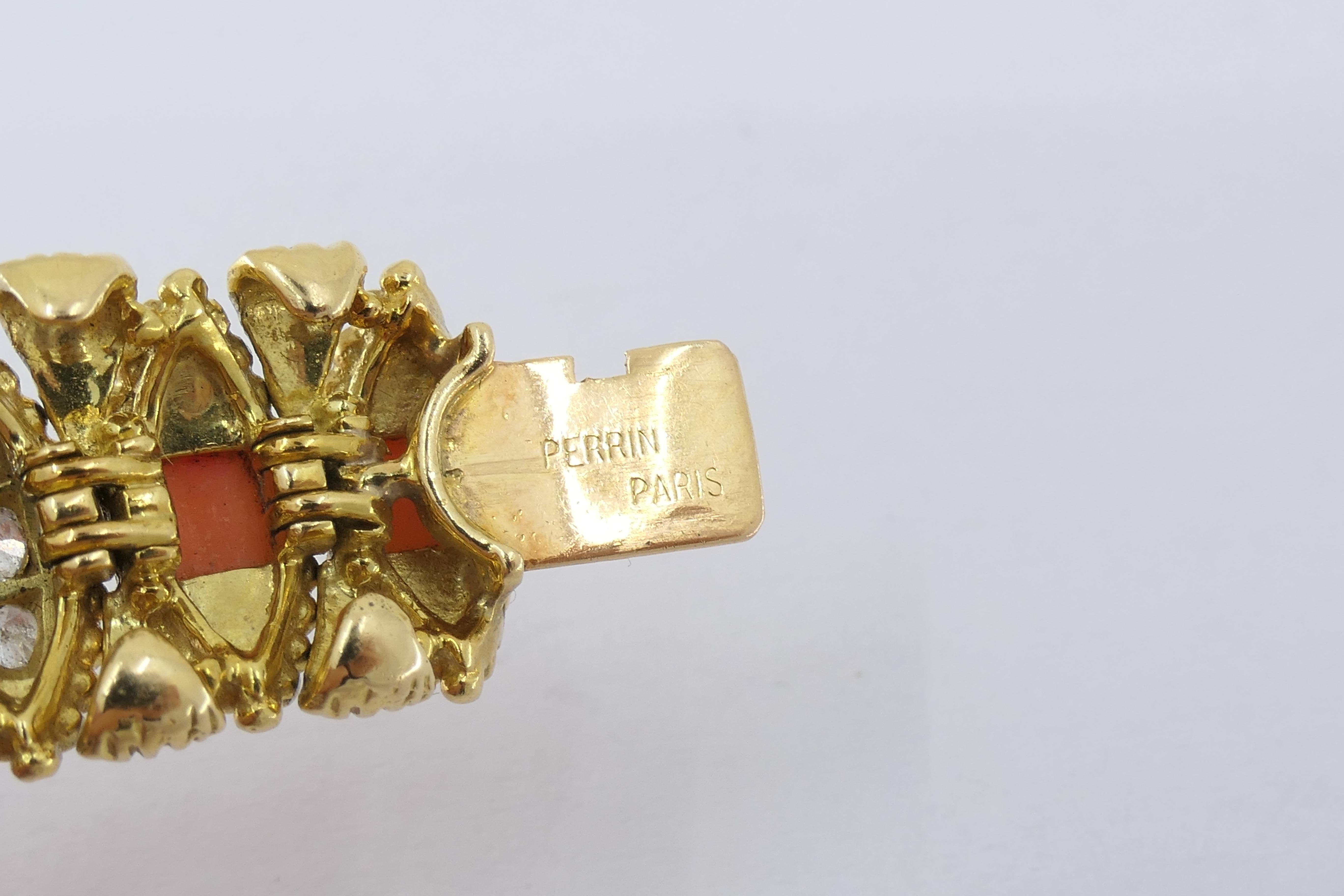 O.J. Perrin Coral Diamond Bracelet Vintage 18k Gold 5