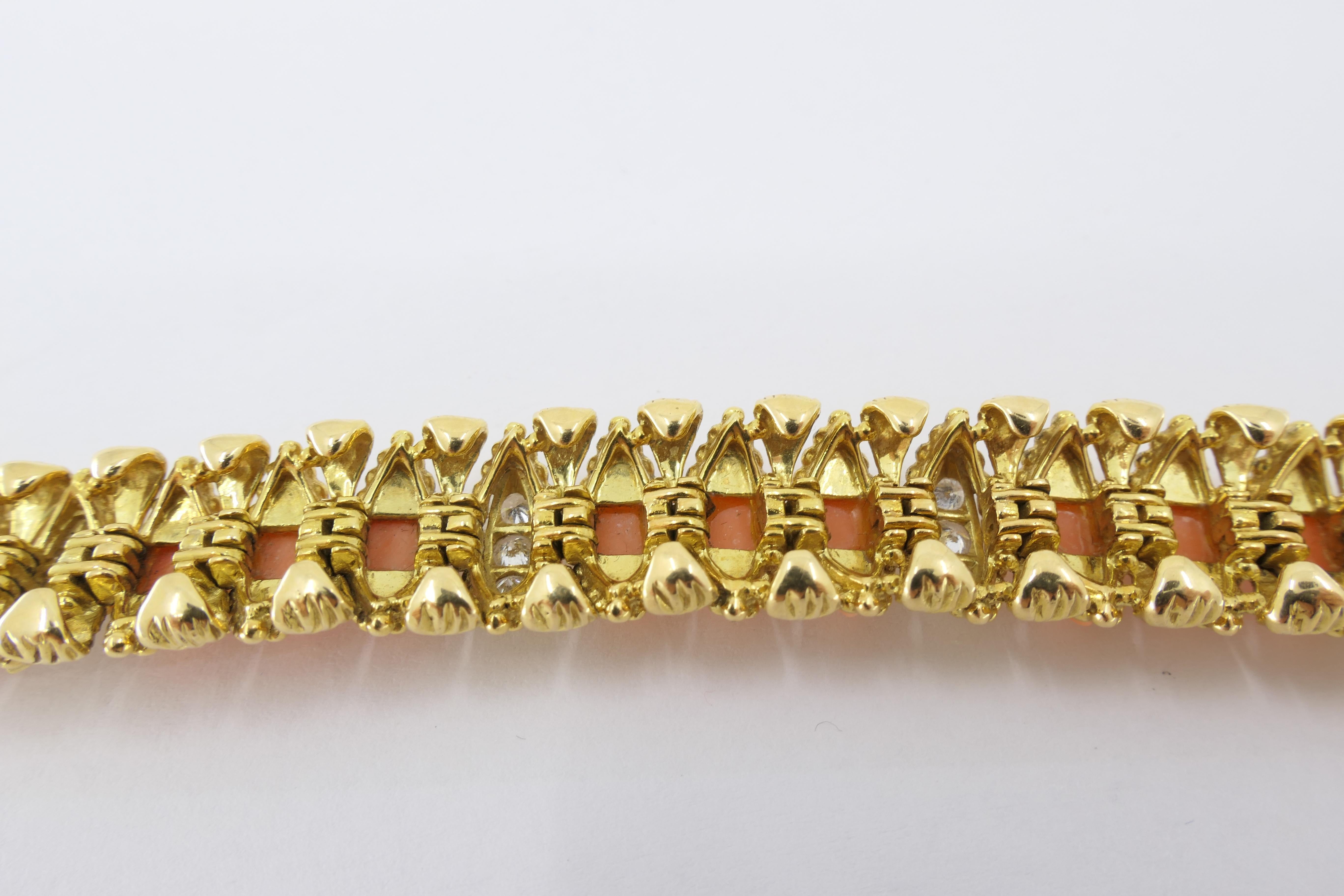 O.J. Perrin Coral Diamond Bracelet Vintage 18k Gold 8
