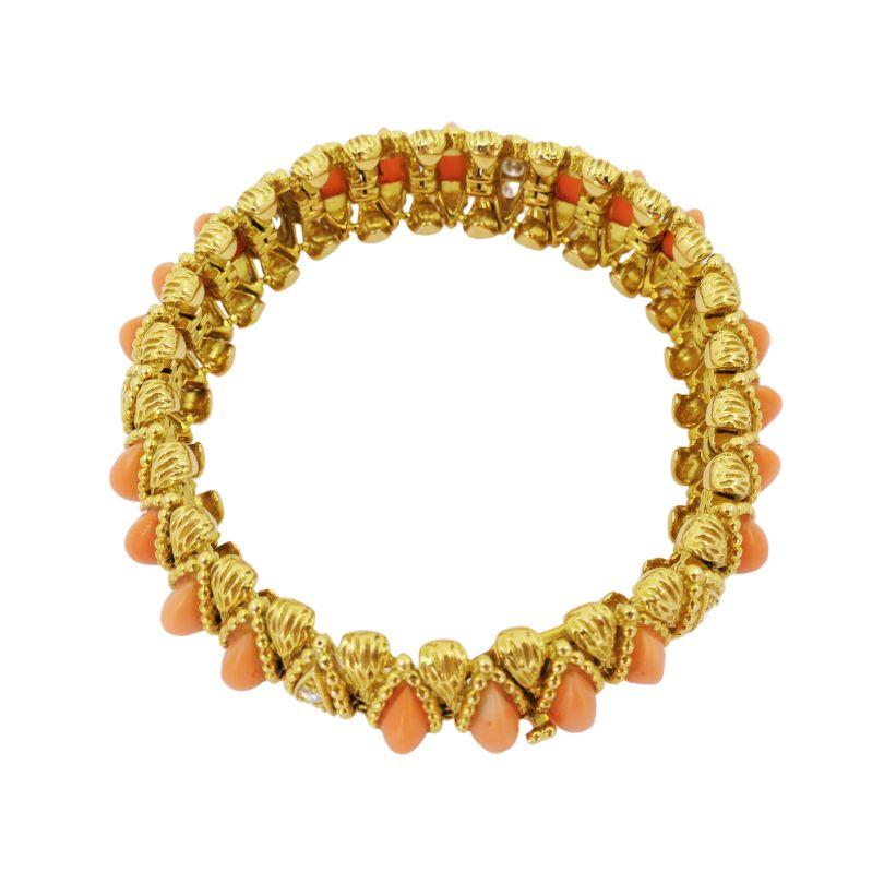 Women's O.J. Perrin Coral Diamond Bracelet Vintage 18k Gold