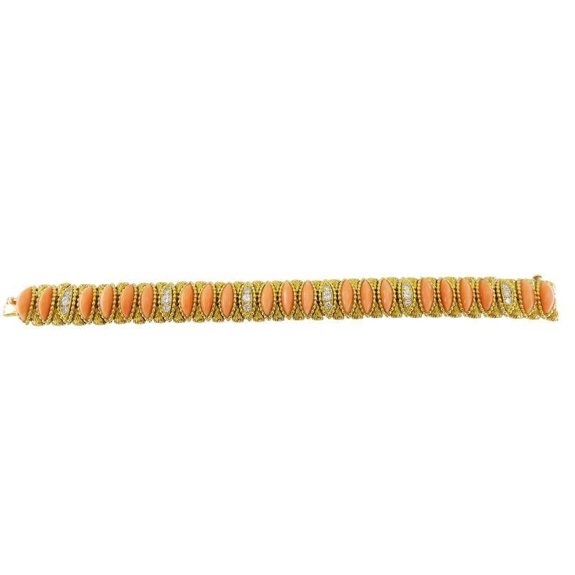 O.J. Perrin Coral Diamond Bracelet Vintage 18k Gold 1