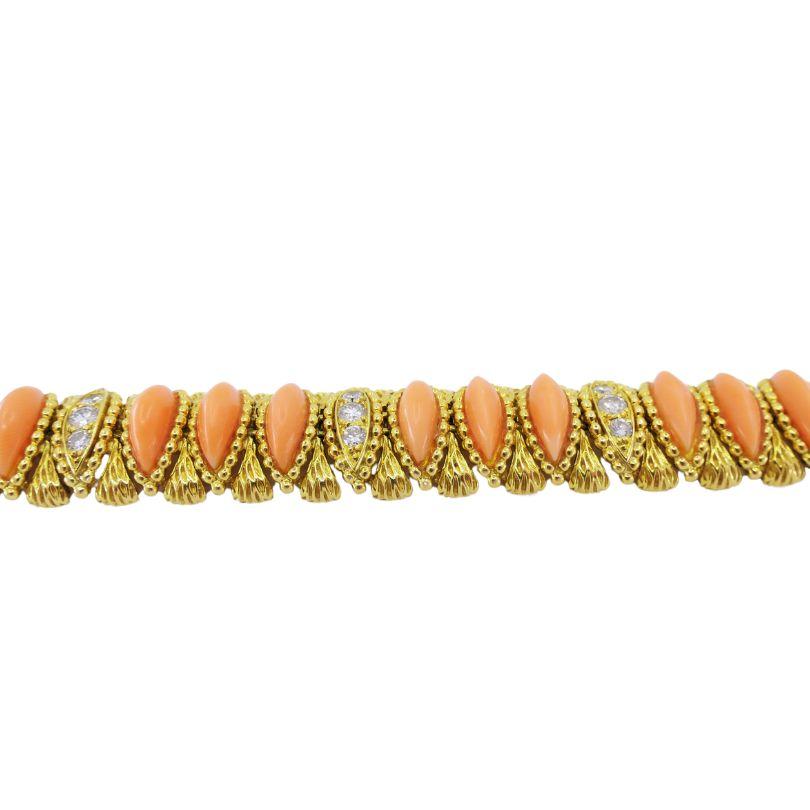 O.J. Perrin Coral Diamond Bracelet Vintage 18k Gold 2