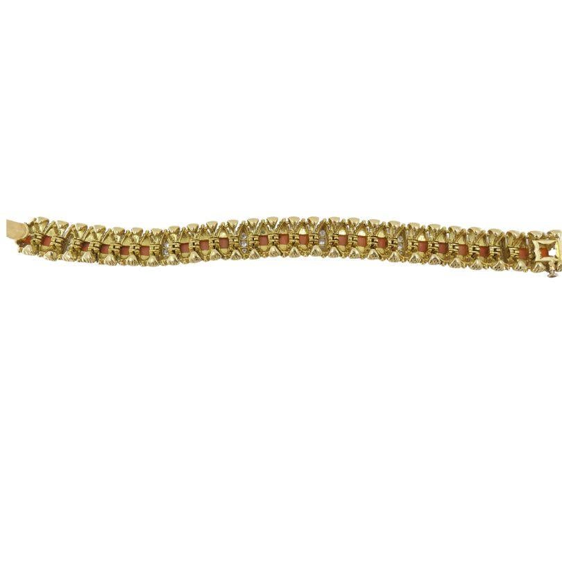 O.J. Perrin Coral Diamond Bracelet Vintage 18k Gold 3