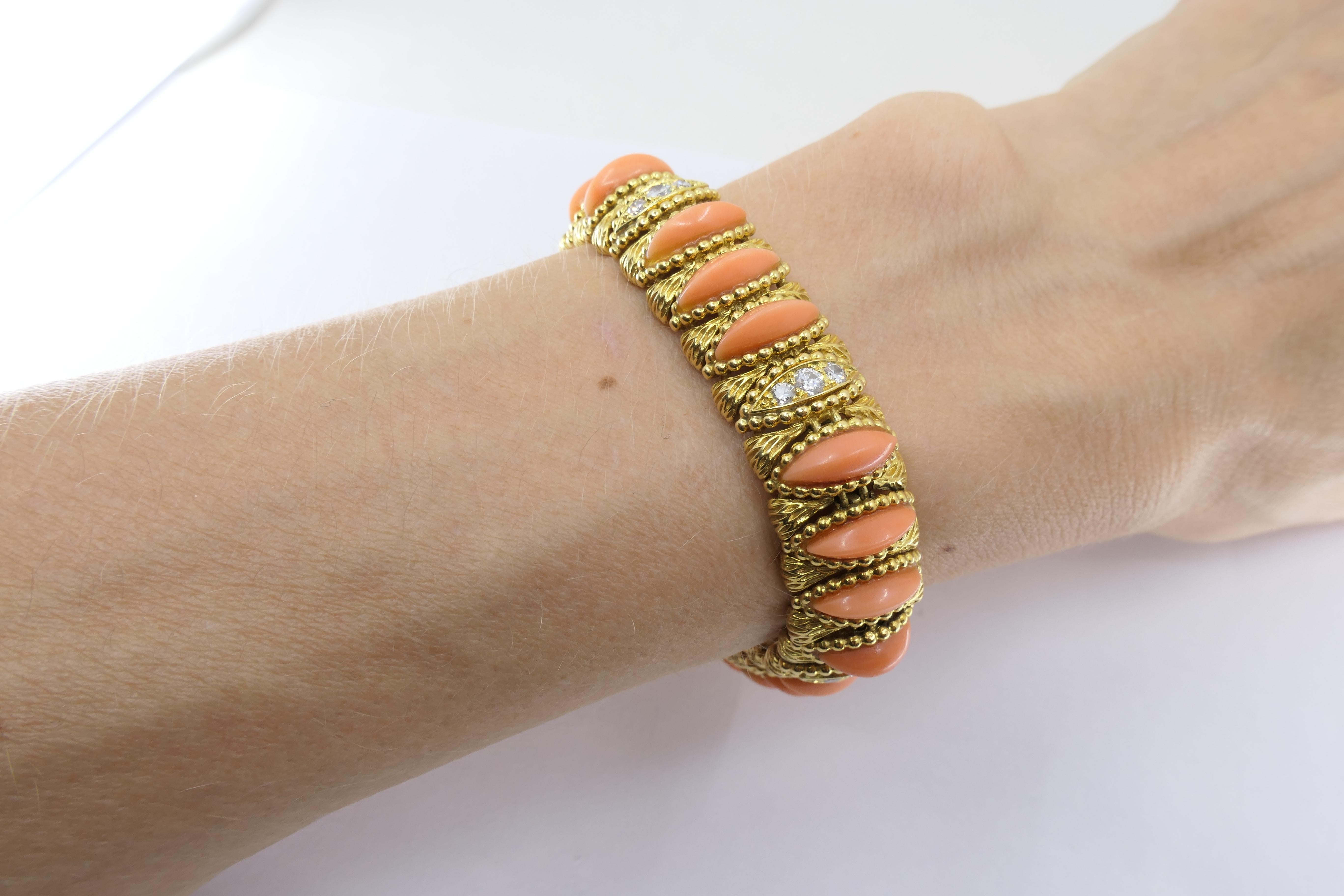 O.J. Perrin Coral Diamond Bracelet Vintage 18k Gold 4
