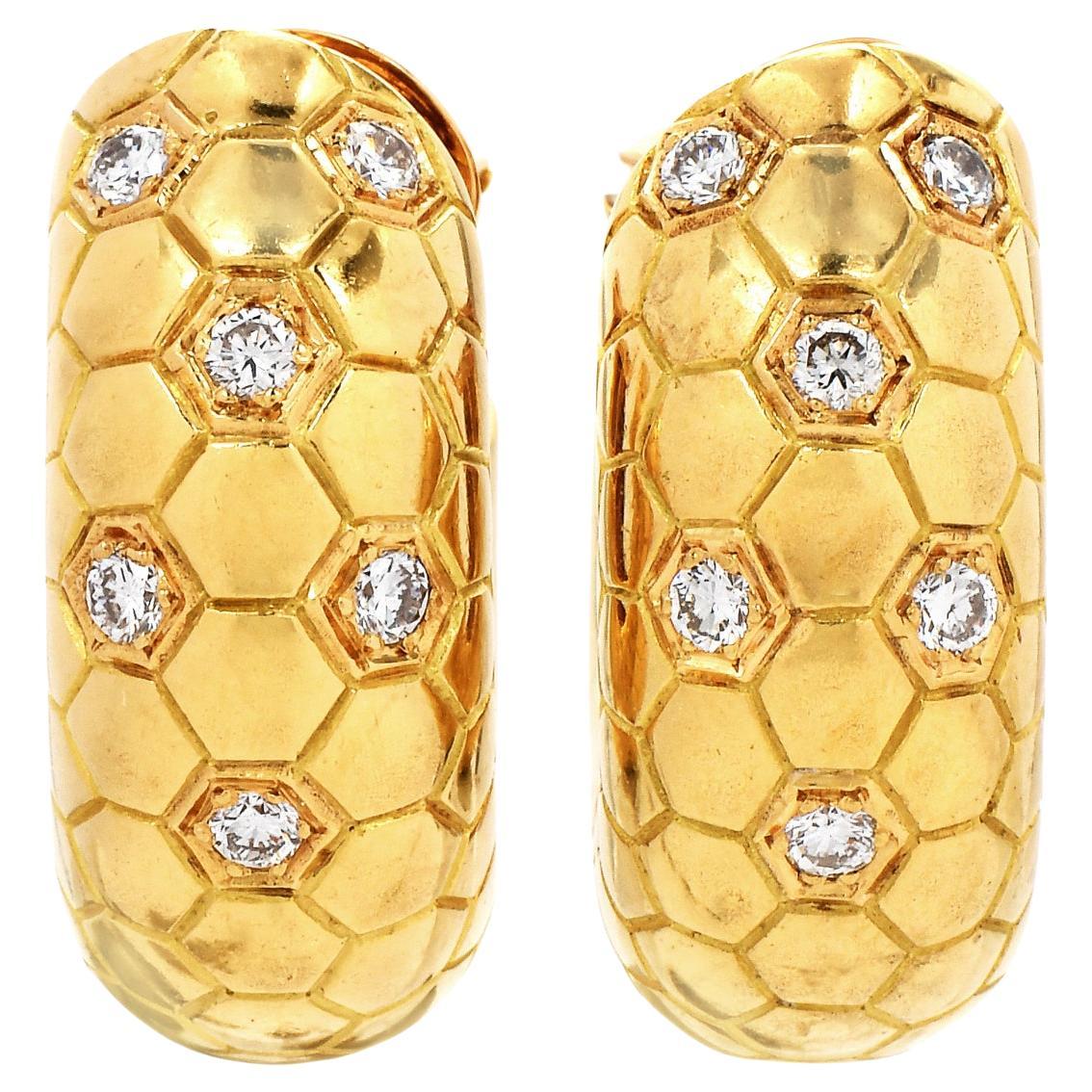 O.J. Perrin Diamond 18k Yellow Gold Scales French Hoop Earrings